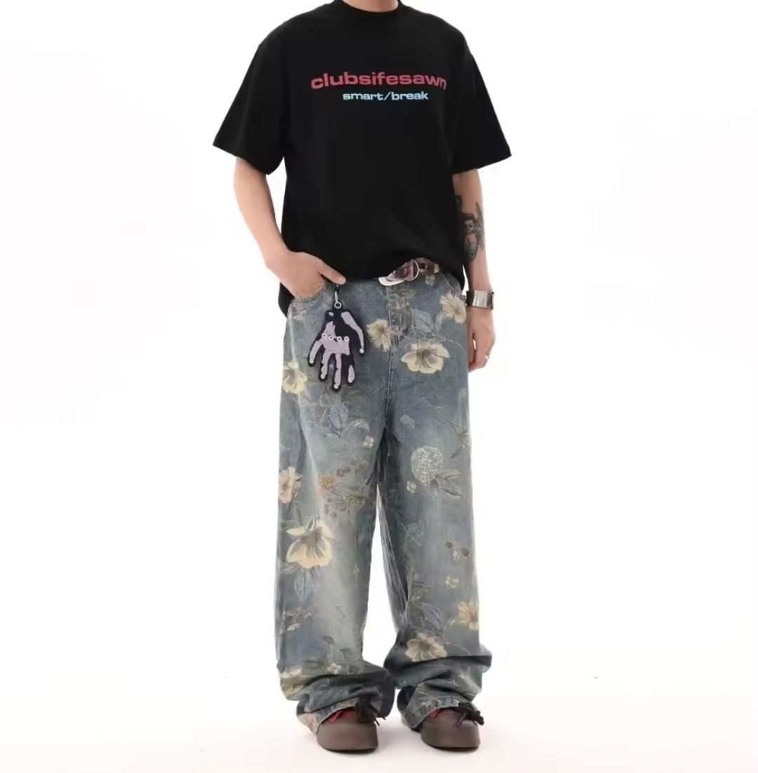 Japanese Brand × Jean Floral Printed Denim Streetwear Luxstyles Wide Leg Jeans Size US 32 / EU 48 - 4 Thumbnail