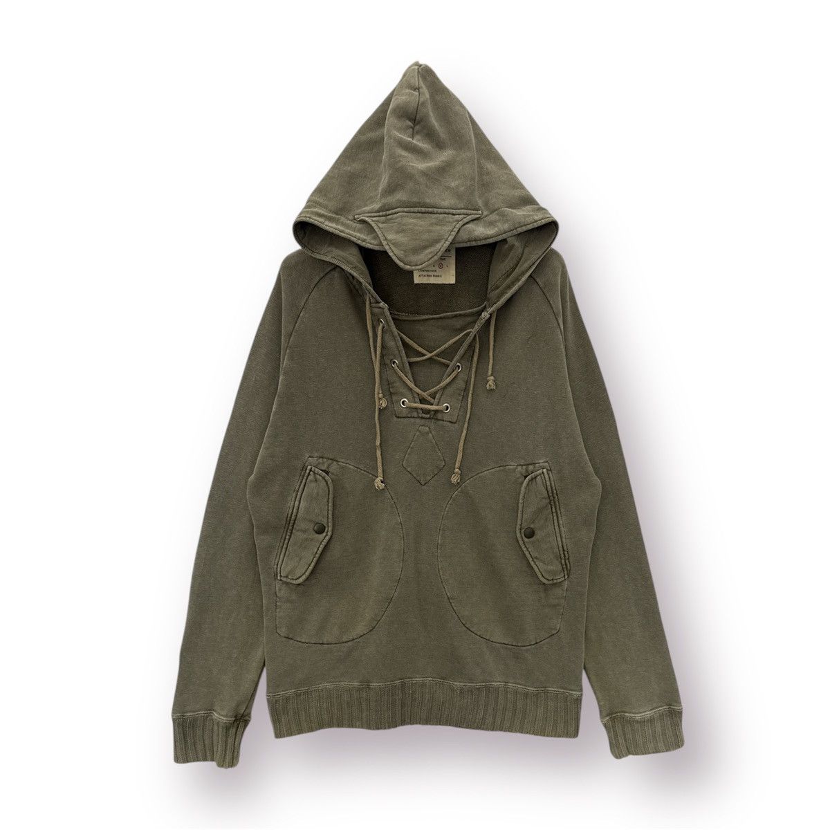 Japanese Brand 🔥 Kriff Mayer Military Hoodie Olive Green Lace-Up Neckline Size US M / EU 48-50 / 2 - 1 Thumbnail