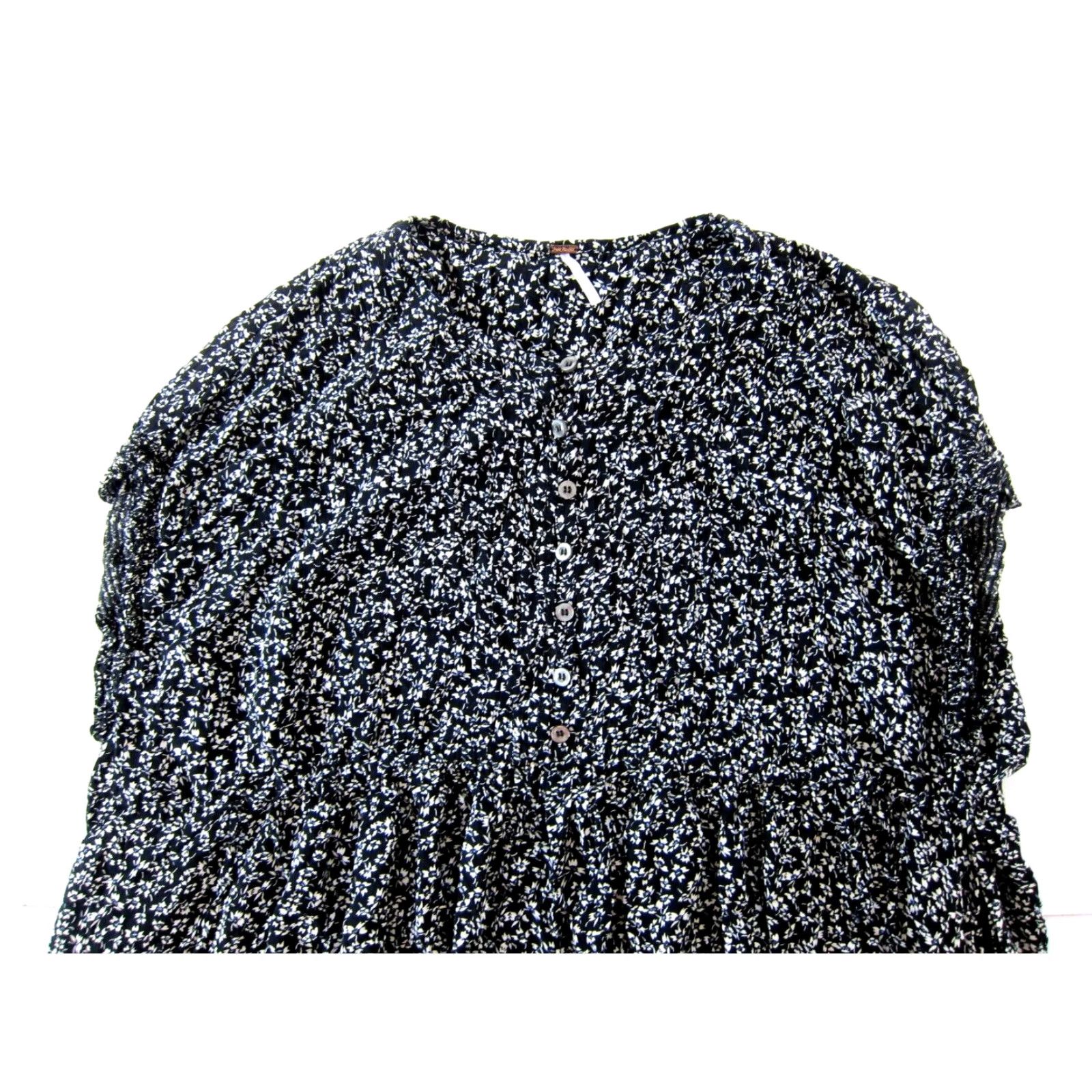 Free People Free People 100% Rayon Black Floral Cap Sleeve Tunic Smock Dress M Women's Pocket Shirt Dress Size M / US 6-8 / IT 42-44 - 4 Thumbnail