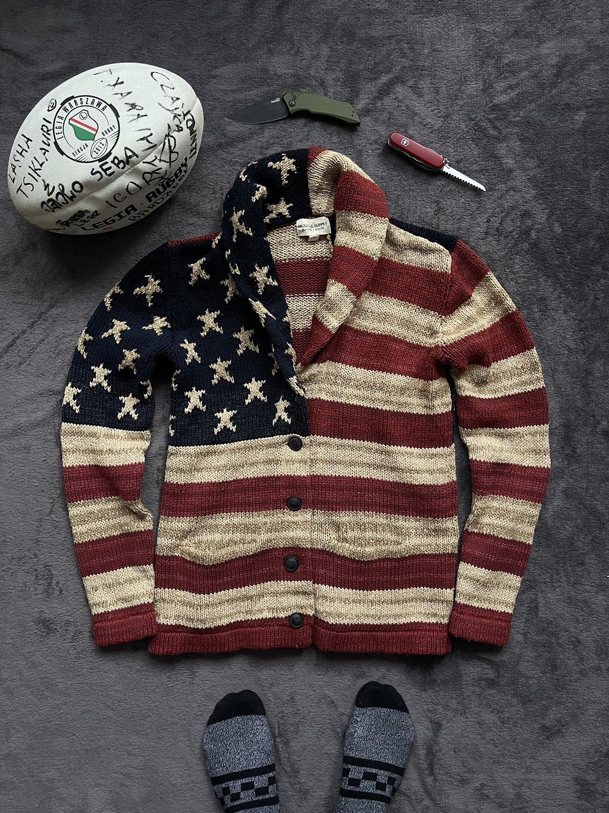 image of Polo Ralph Lauren x Ralph Lauren Ralph Laurent Cardigan Knit American Flag Pharrell Willams in Red 