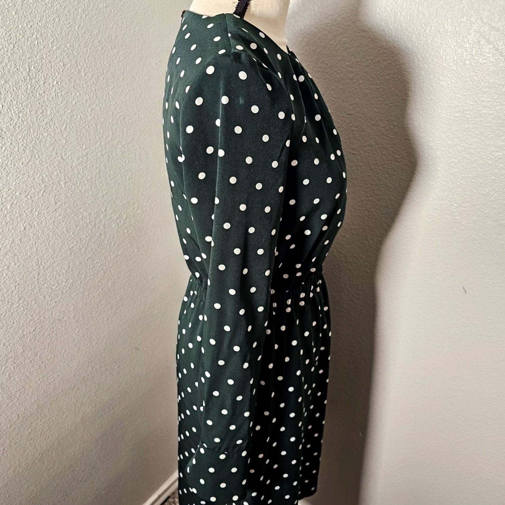 H&M VINTAGE H&M Dress Green Polka Dot Size 6 Long Sleeve Elastic Waist Wide Cuffs Formal Womens Maxi Long Dress Size M / US 6-8 / IT 42-44 - 4 Thumbnail