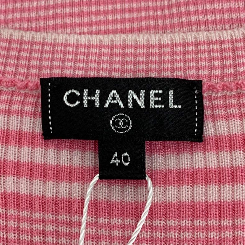 Chanel Chanel Pink striped logo embroidered cotton round-neck sle Size S / US 4 / IT 40 - 5 Thumbnail