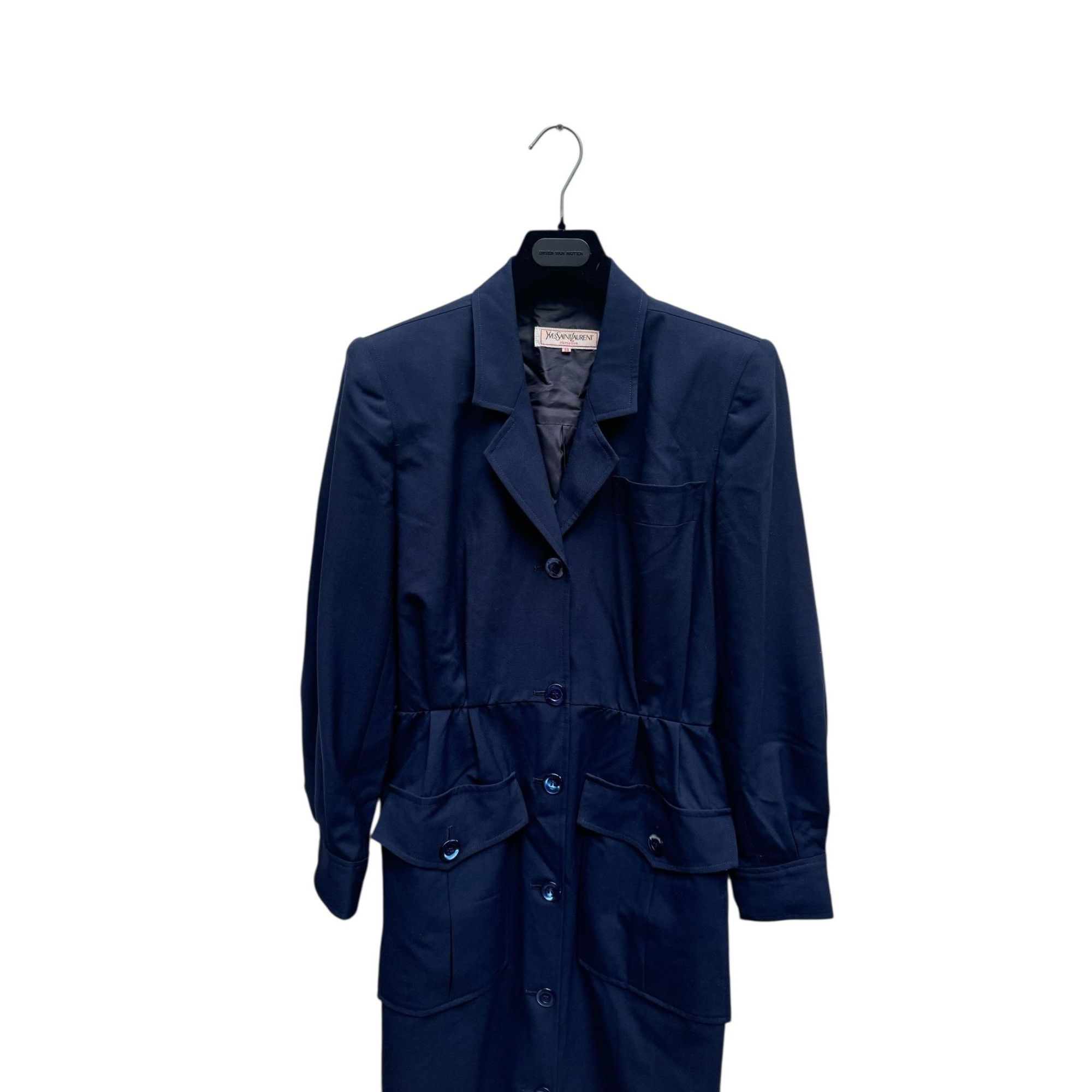 Yves Saint Laurent Navy Wool Safari-Inspired Dress Size M / US 6-8 / IT 42-44 - 3 Thumbnail