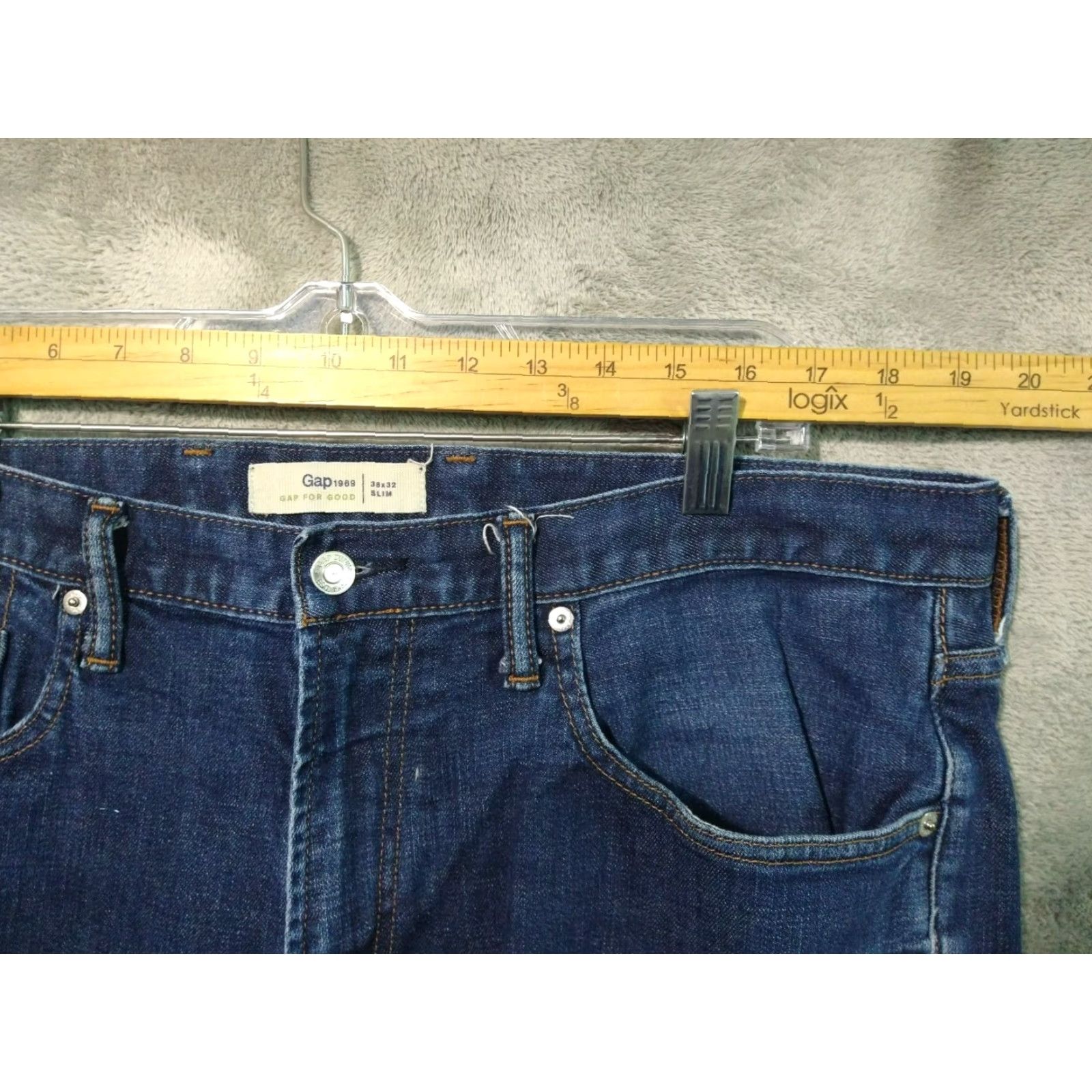 Gap Gap 1969 Jeans Mens Slim Fit 38x32 Denim Blue Distressed Stretch Regular Rise 5-Pocket Cotton Jeans Mens Size US 38 / EU 54 - 3 Thumbnail