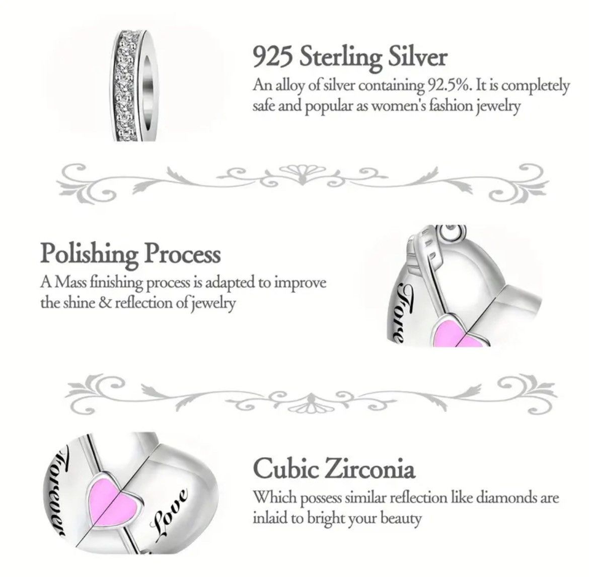 Other 925 Sterling Silver Forever love Heart Charm. Size ONE SIZE - 7 Thumbnail
