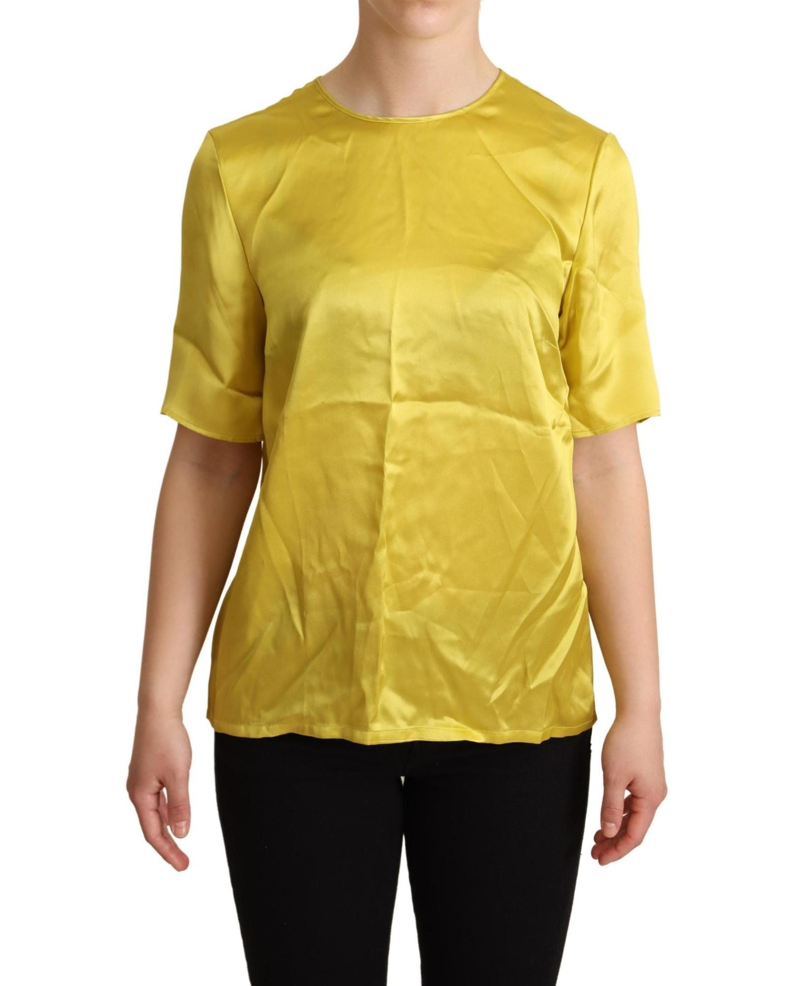 Image of Dolce Gabbana Silk Short Sleeve Blouse T-Shirt in Yellow, Women's (Size XS)