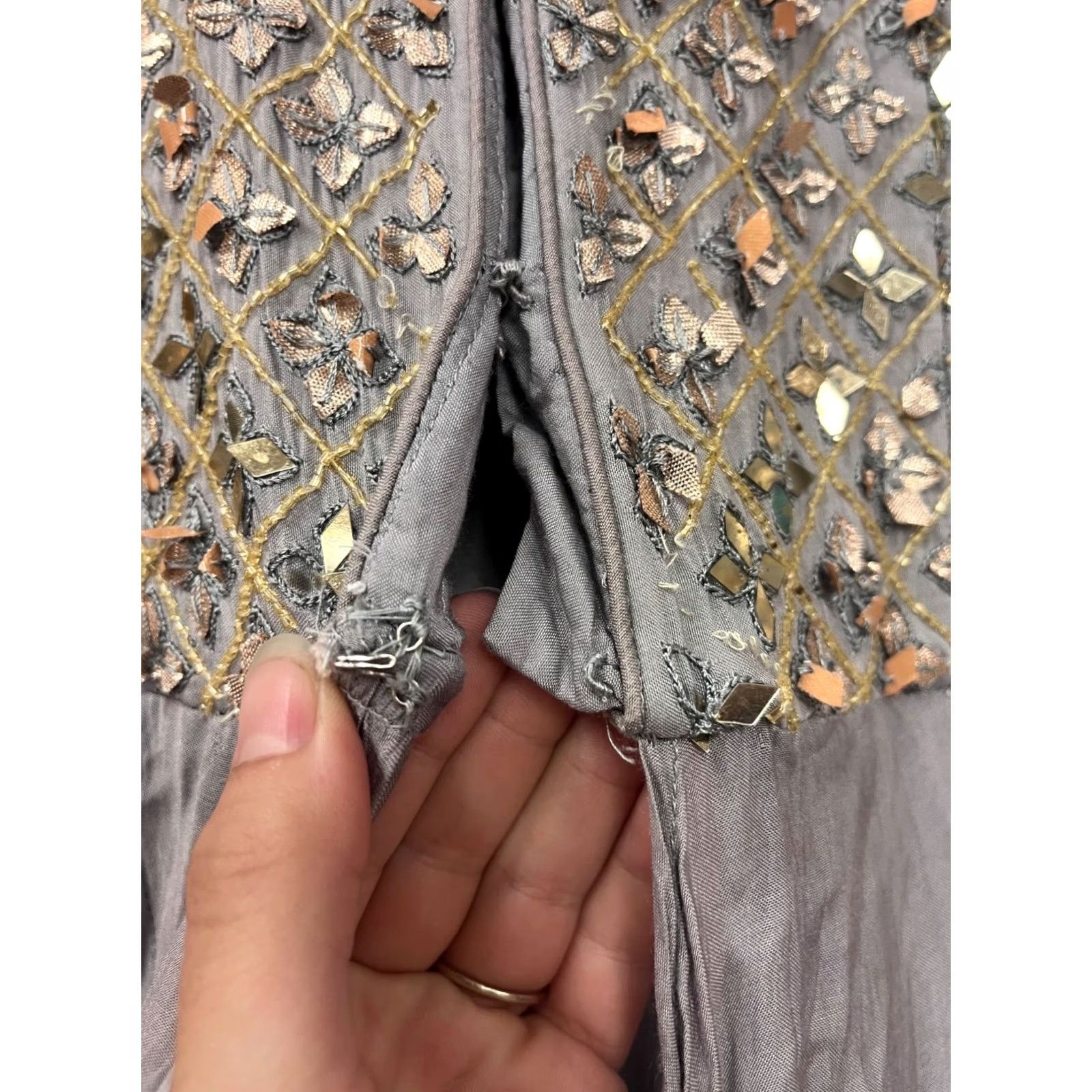 Bell Unbranded Gray Maxi Dress Unisex Adults XL Long Embroidered Bell Sleeve Sequins Gown Anarkali Fashion Size XL / US 12-14 / IT 48-50 - 7 Thumbnail