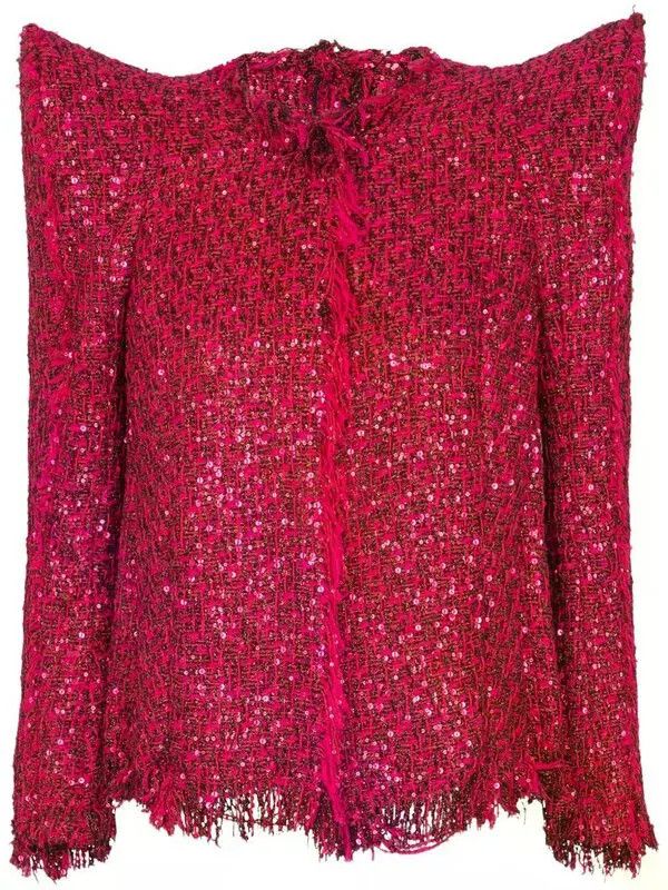 Balmain o1s1wg110526 Glitter Tweed Jacket in Red Size XL / US 12-14 / IT 48-50 - 1 Thumbnail