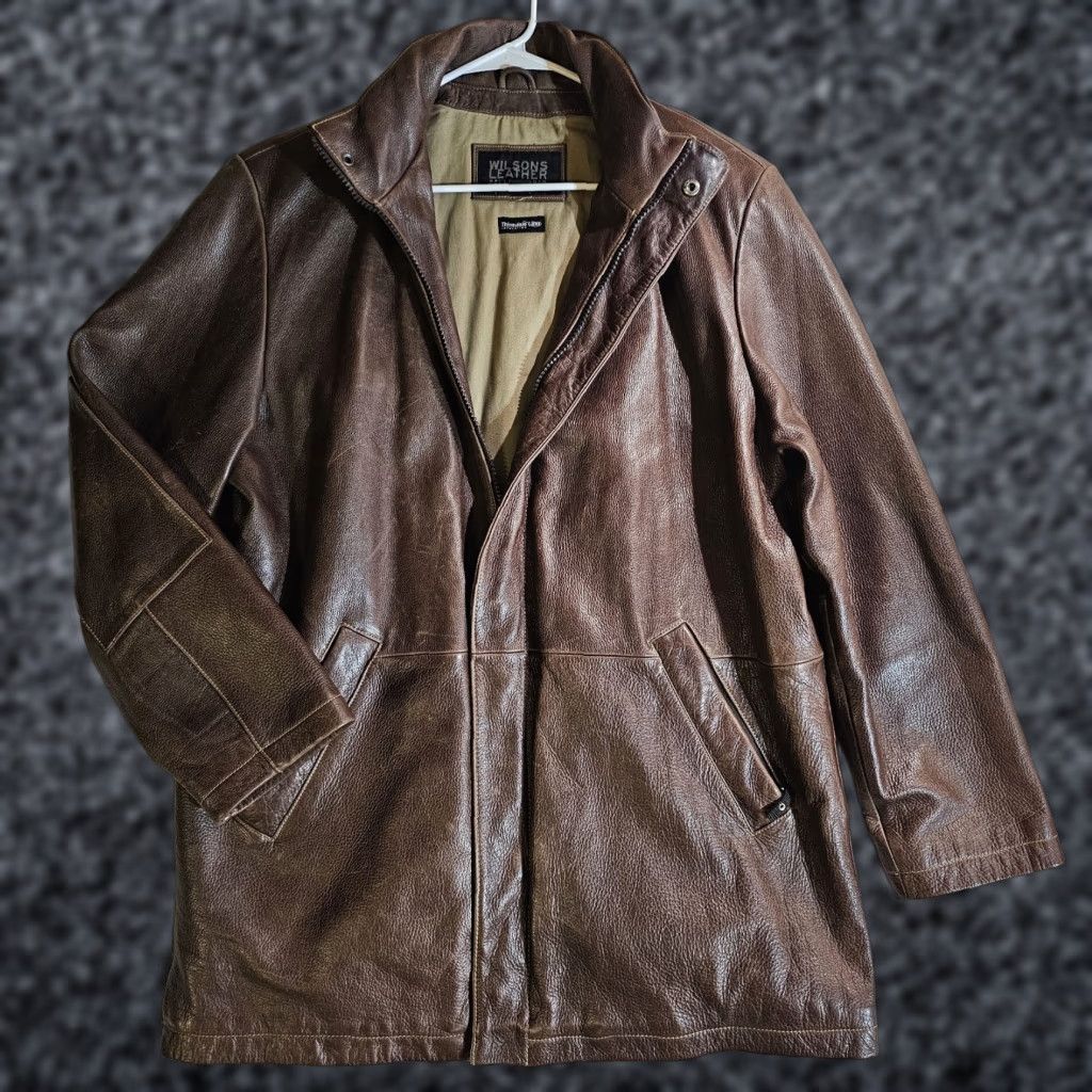 Wilson VINTAGE Pelle Studio Wilson Leather Distressed Hooded Jacket Thinsulate Ultra Mens Large L Brown Size US L / EU 52-54 / 3 - 1 Thumbnail