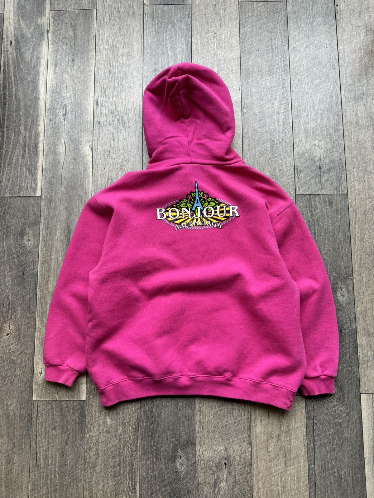 Pre-owned Balenciaga Pink Bonjour Hoodie Pullover Sweatshirt - Xl