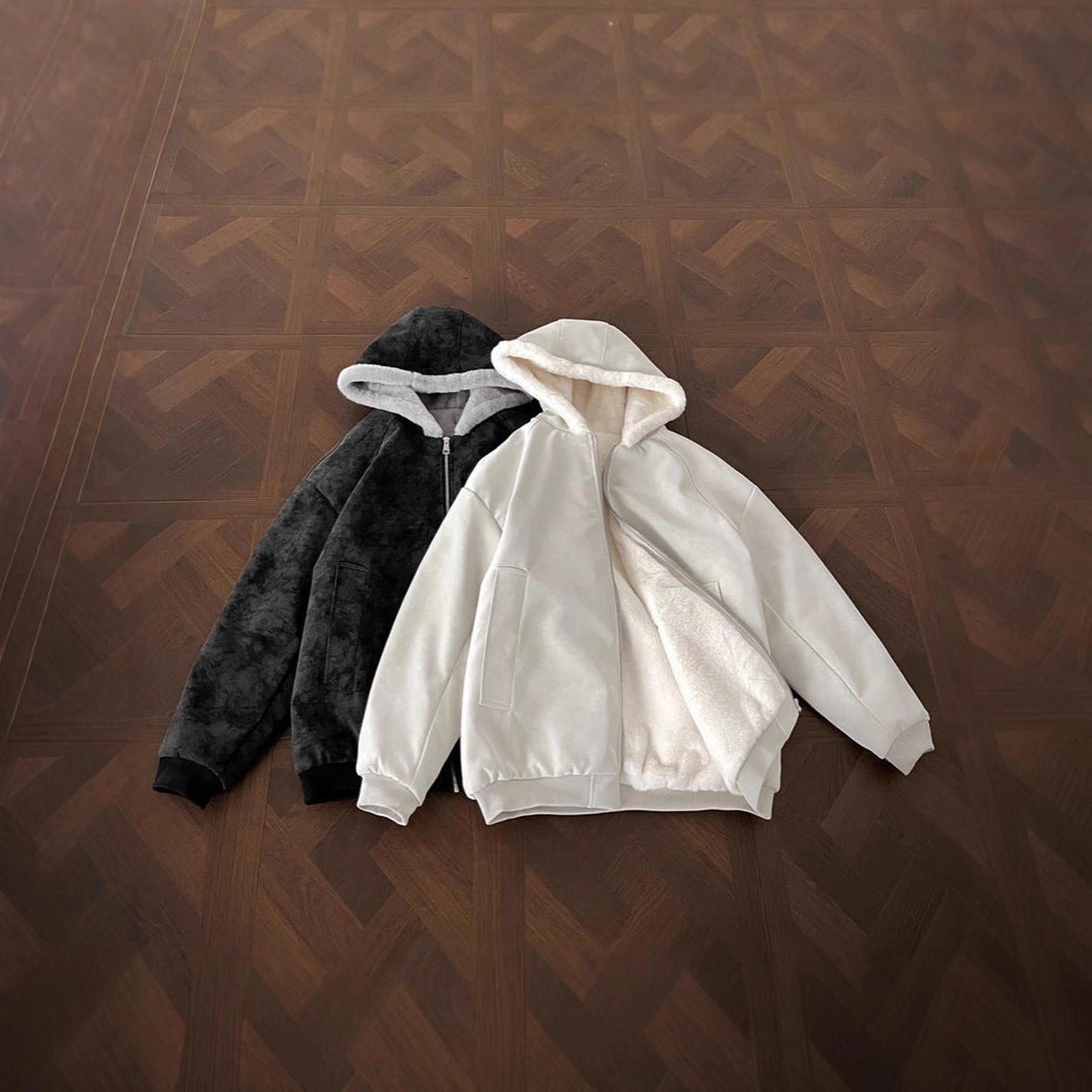 Vintage Black and White Fleece Lined Hooded Zip-Up Jackets Size US M / EU 48-50 / 2 - 4 Thumbnail