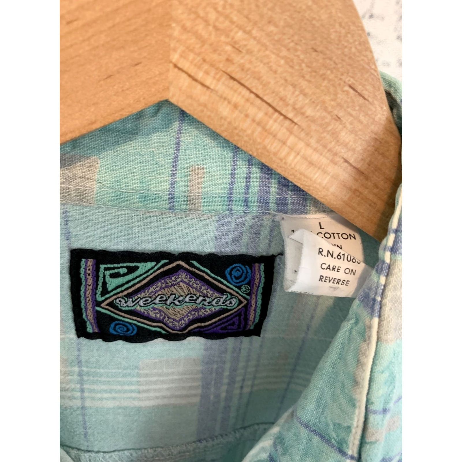 Vintage WEEKENDS VTG Blue Plaid Short Sleeve Button Front Shirt L Cotton, Weekends, Button-Up, Men, Blue, Size L Size US L / EU 52-54 / 3 - 2 Thumbnail
