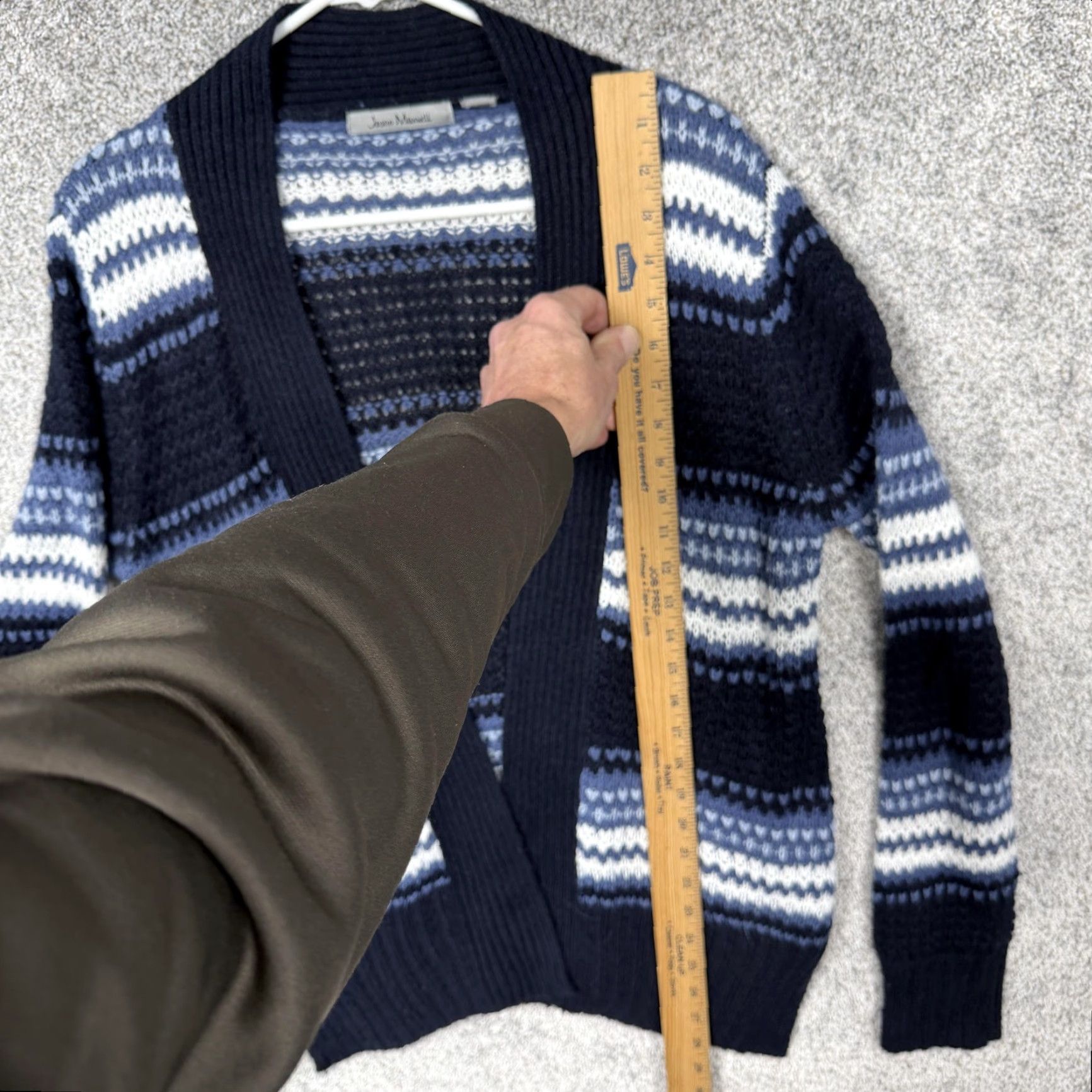 Vintage Jason Maxwell Cardigan Sweater Women S Blue Striped Open Knit Boho Cabincore V-Neck Open Front Knit Casual Fall Winter Size S / US 4 / IT 40 - 2 Thumbnail