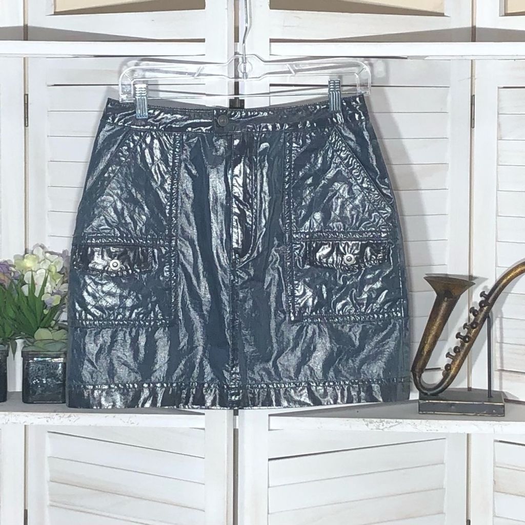 Free People NWOT FREE PEOPLE shiny blue vegan leather mini skirt sz S Size 28" / US 6 / IT 42 - 1 Thumbnail