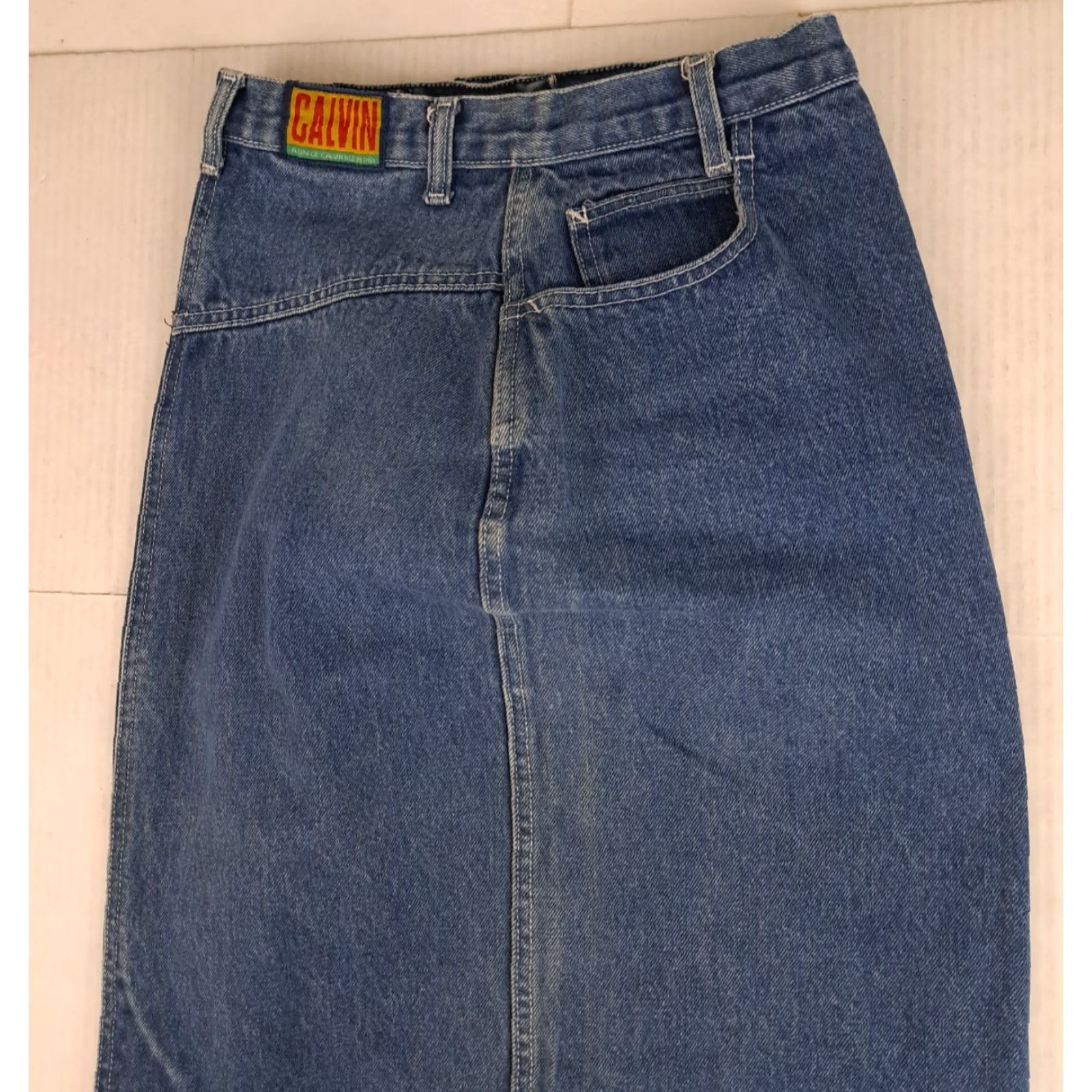 Calvin Klein VINTAGE Calvin Klein Skirt Women 32" Denim 90s Knee Length Flare Pockets Blue Regular 7/8 Size 28" / US 6 / IT 42 - 3 Thumbnail