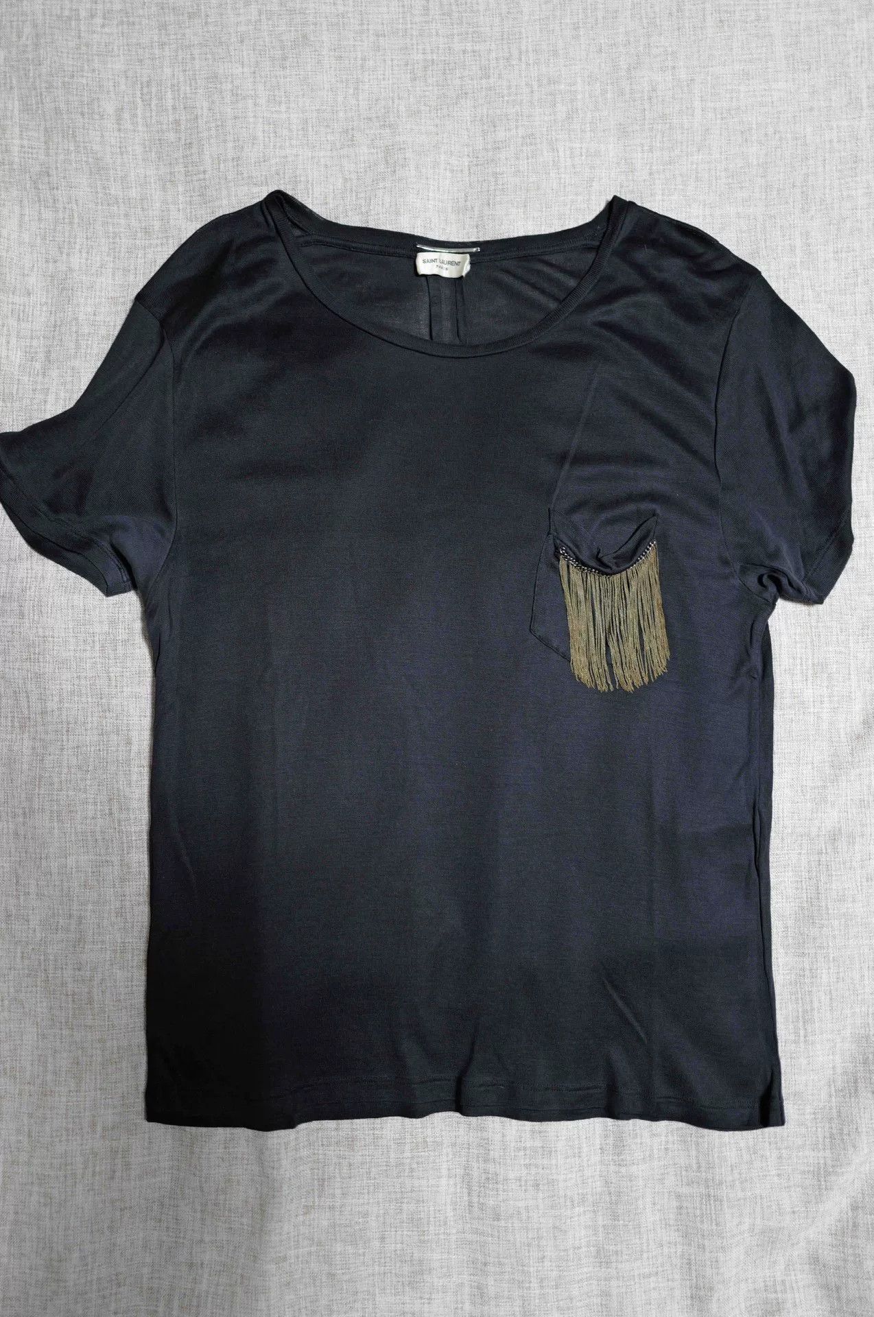 Saint Laurent Paris black silk tassel pocket tee Size S / US 4 / IT 40 - 1 Thumbnail