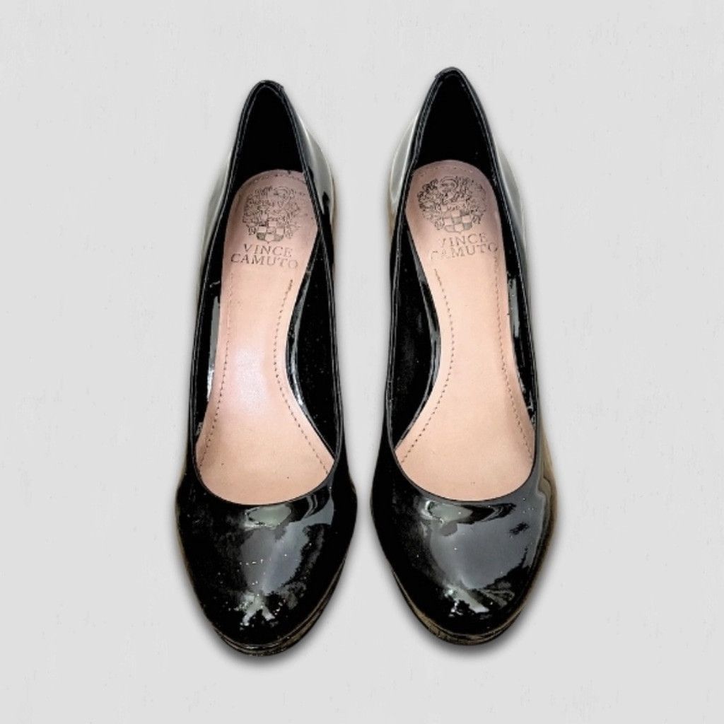 Vince Camuto Platform Heels Nubuck Patent Lacquer Leather Black sz 9.5 Size US 9.5 / IT 39.5 - 2 Thumbnail
