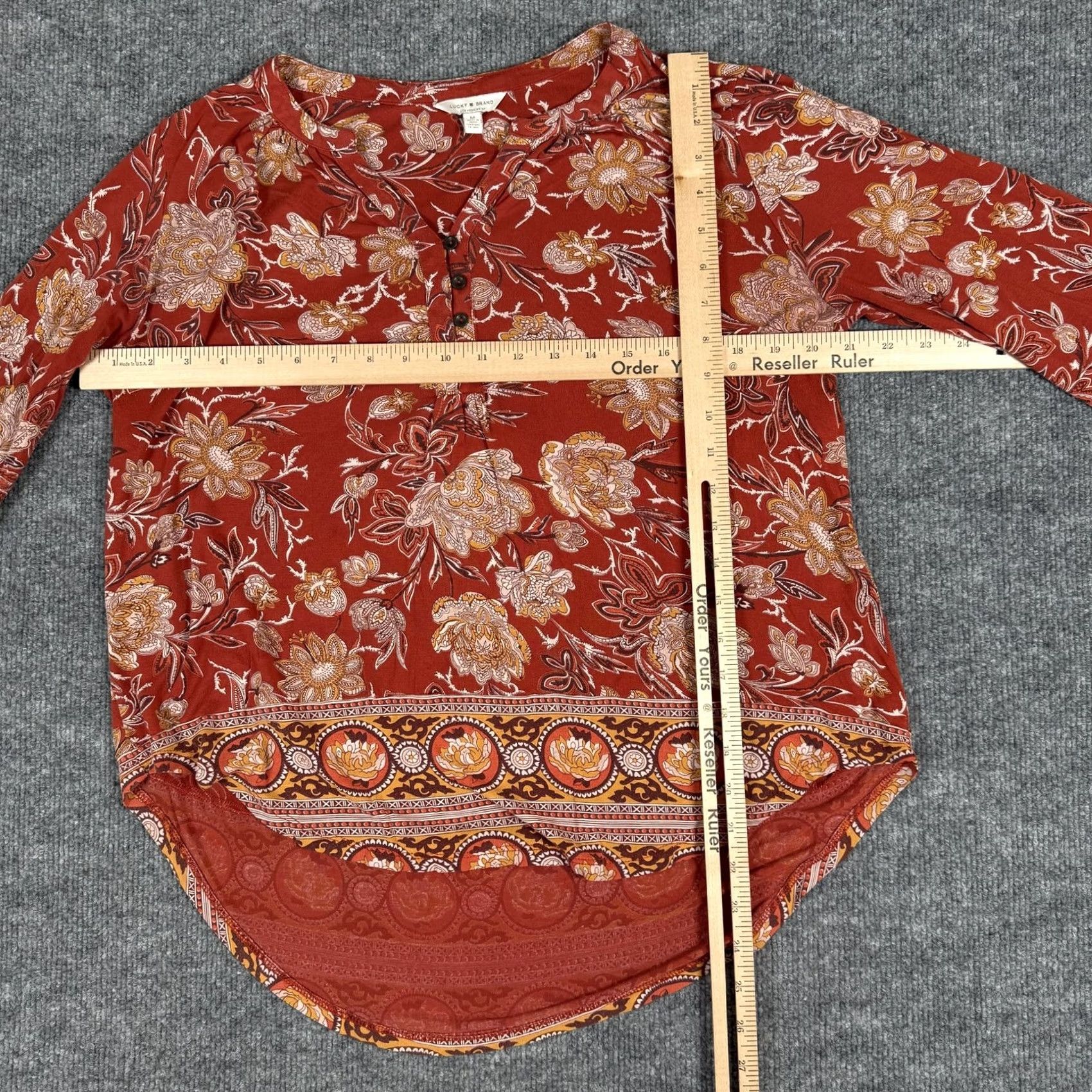 Lucky Brand Lucky Brand Shirt Blouse Medium Floral Boho Tunic 3/4 Sleeve Henley Button Womens Fall Multicolor Size M / US 6-8 / IT 42-44 - 6 Thumbnail