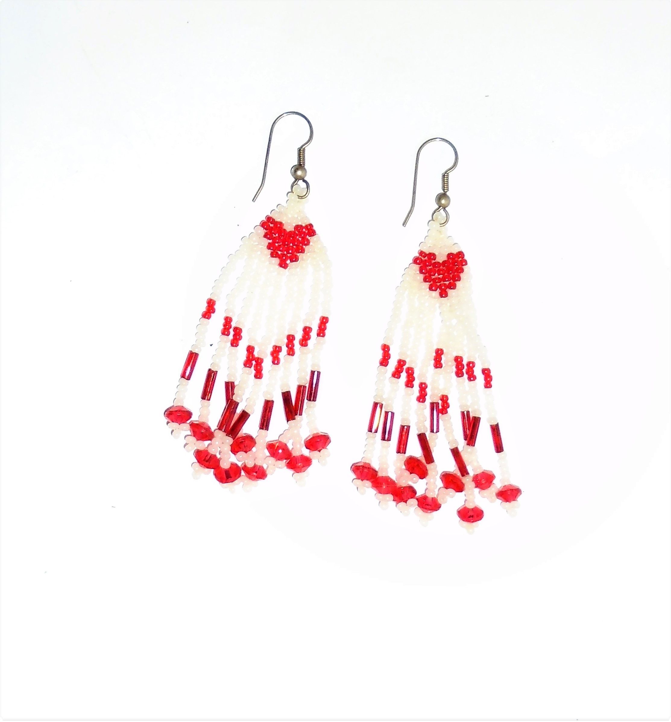 Vintage Vintage Boho Red White Beaded Tassel Earrings Size ONE SIZE - 3 Thumbnail