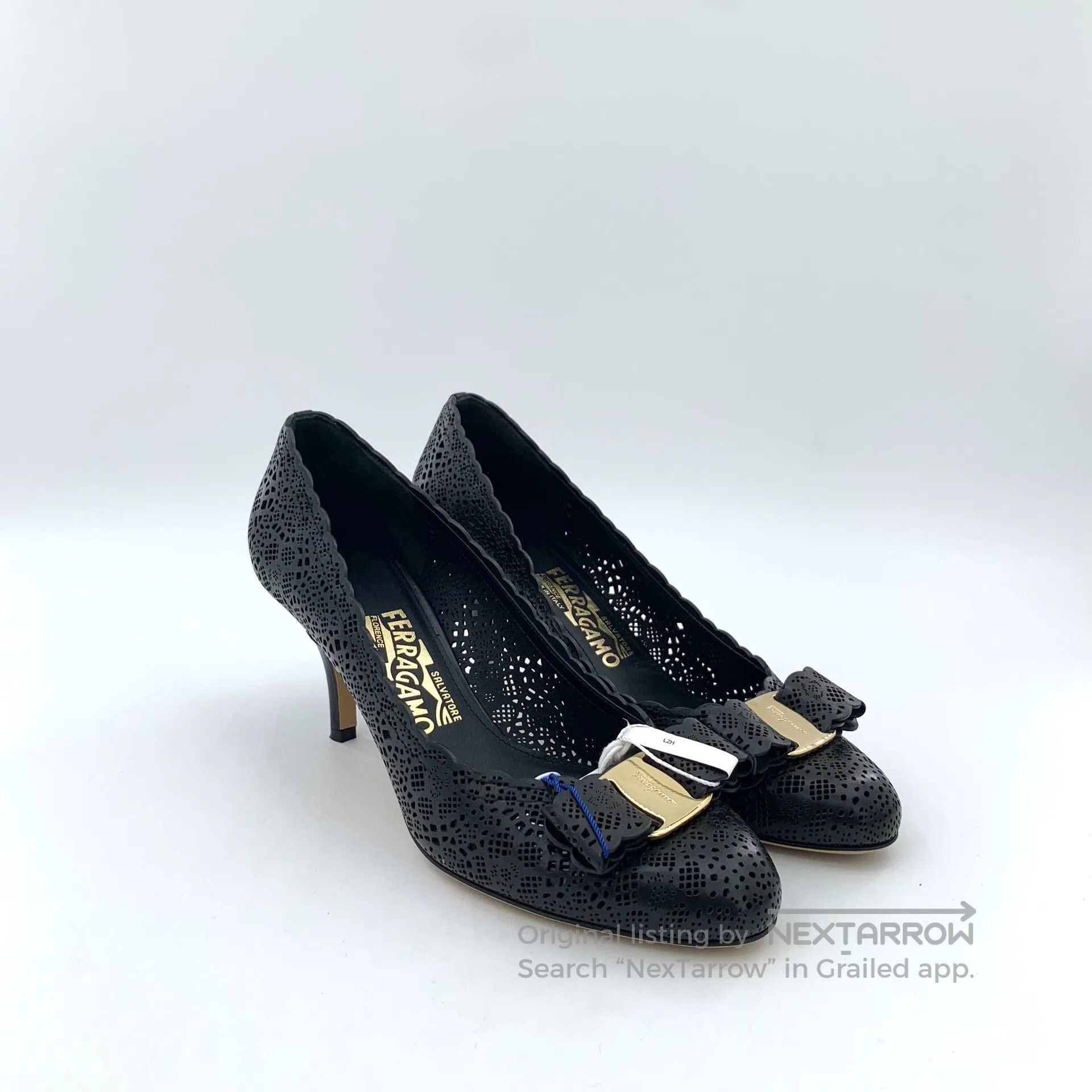 Salvatore Ferragamo Salvatore Ferragamo Black Bow Tie Round Toe Hollow High He Size US 6 / IT 36 - 2 Thumbnail