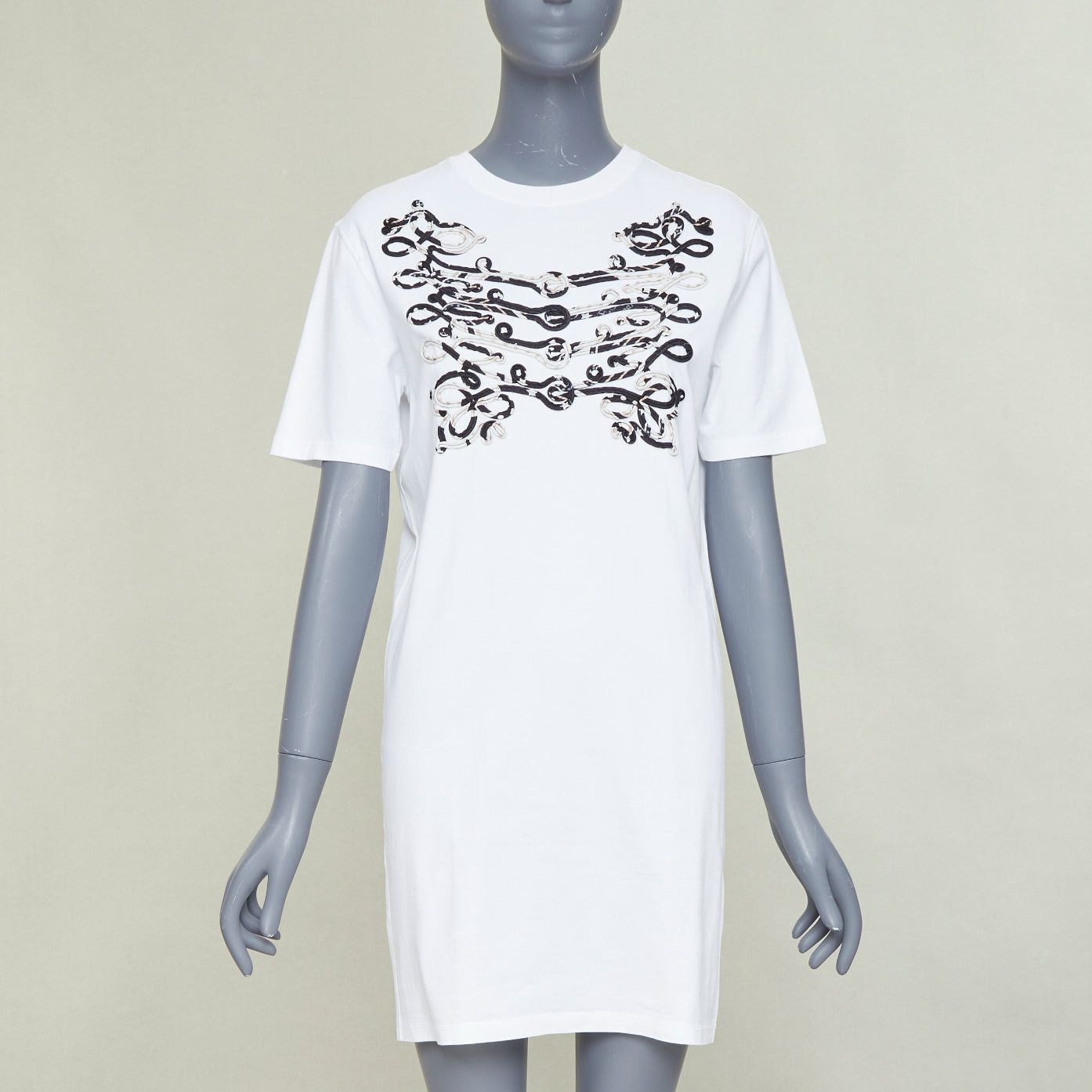 Hermes HERMES Mors et Gourmettes Equstrian bit silk applique white cotton tshirt dress FR36 S Size S / US 4 / IT 40 - 1 Thumbnail