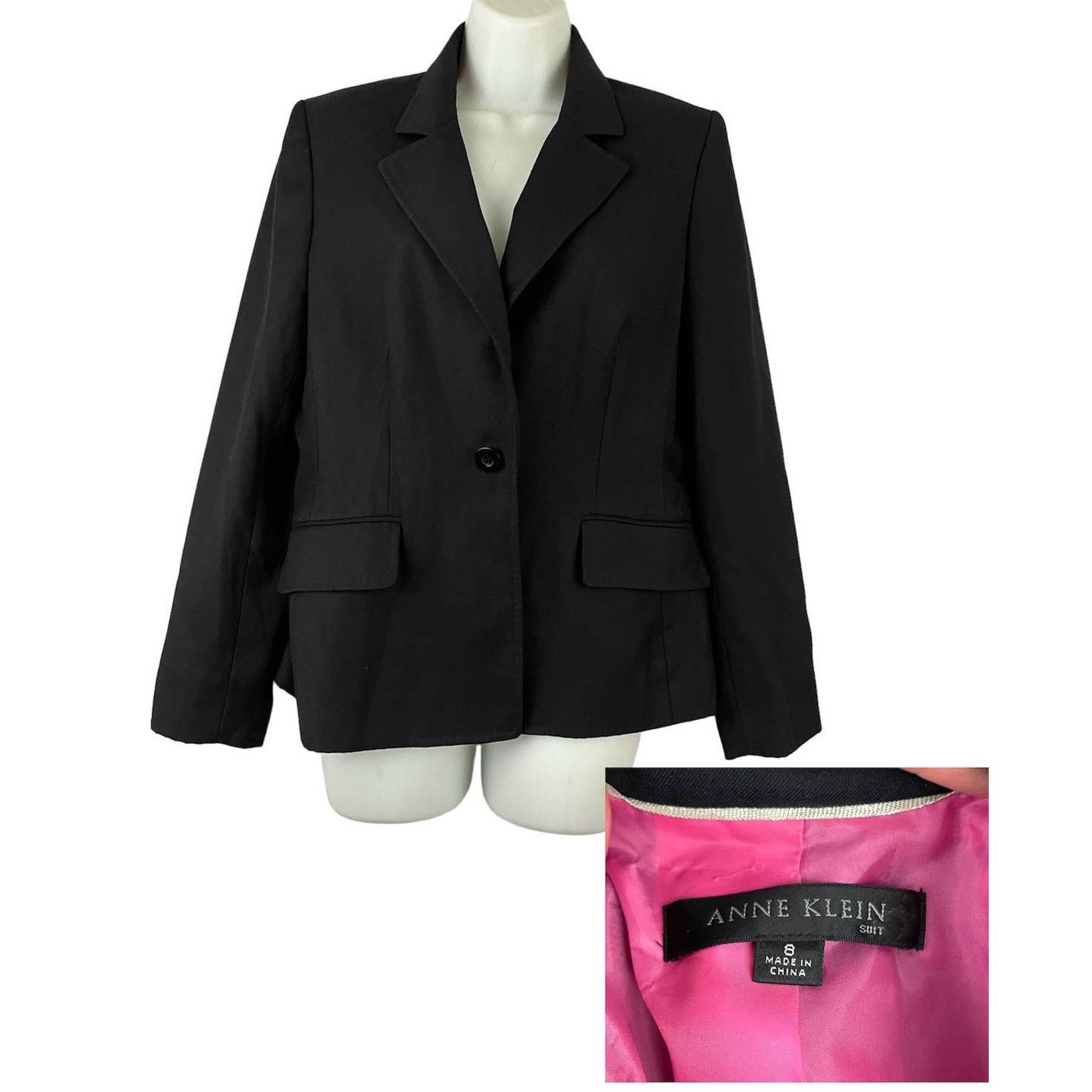 Anne Klein Anne Klein Black Blazer Jacket 8 Single Button Pink Lining Size M / US 6-8 / IT 42-44 - 1 Thumbnail