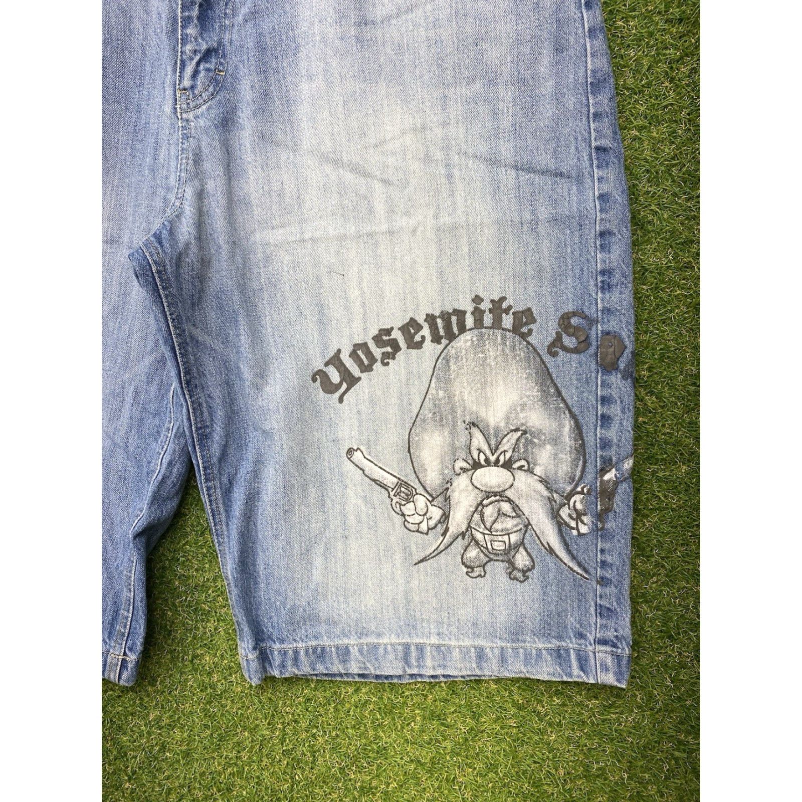 JNCO VINTAGE Lot 29 Mens 42 x 15 Baggy Jeans Shorts Denim Cotton Blend Blue 80s 90s Skater JNCO JNKO Baggy Mens Shorts Jeans Size US 42 / EU 58 - 3 Thumbnail