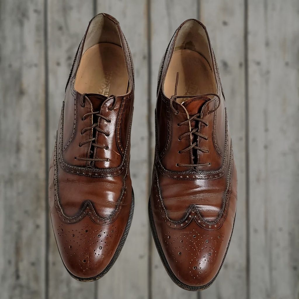 Salvatore Ferragamo Salvatore Ferragamo Tramezza Brown Leather Wingtip Oxford Men's 10.5 D Italy Size US 11 / EU 44 - 1 Thumbnail
