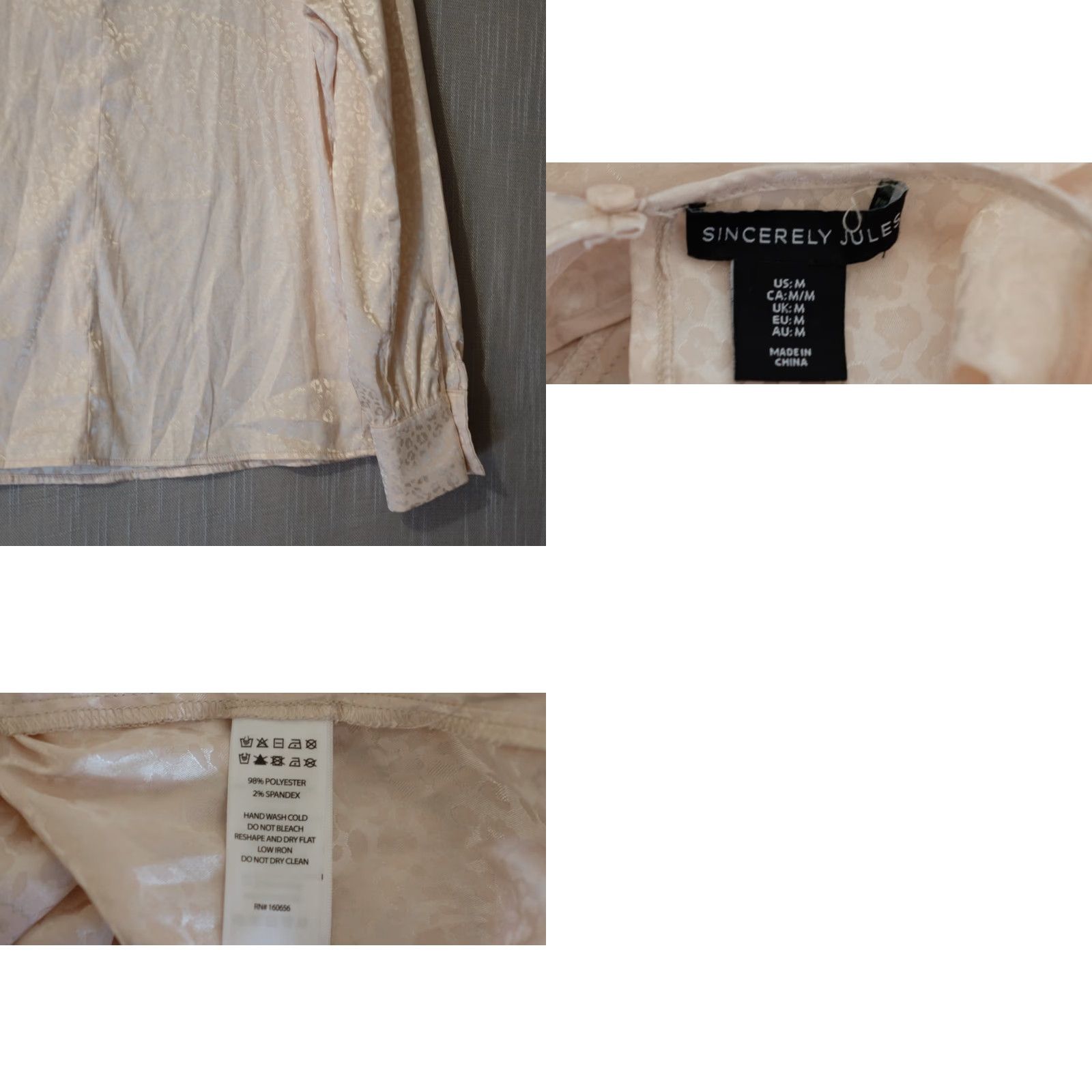 Vintage Sincerely Jules Animal Print Silky Top Pale Pink Lightweight Womens M Blouse Shirt Puff Sleeve Crew Neck Satin Polyester/Spandex Vintage No Size M / US 6-8 / IT 42-44 - 8 Thumbnail