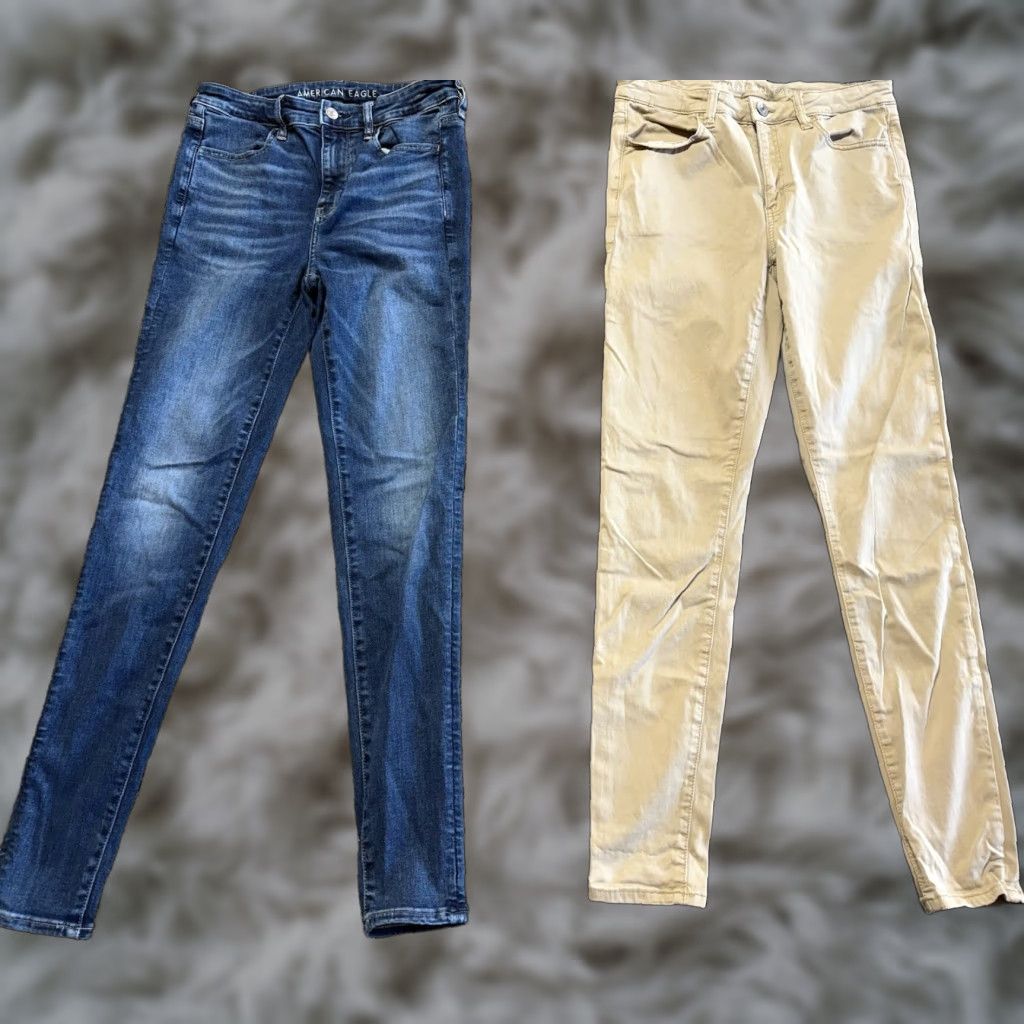 American Eagle Outfitters American Eagle Women's Jeans 8 Tall Long Blue & Khaki Jegging Lot Of 2 Size 30" / US 8 / IT 44 - 1 Thumbnail