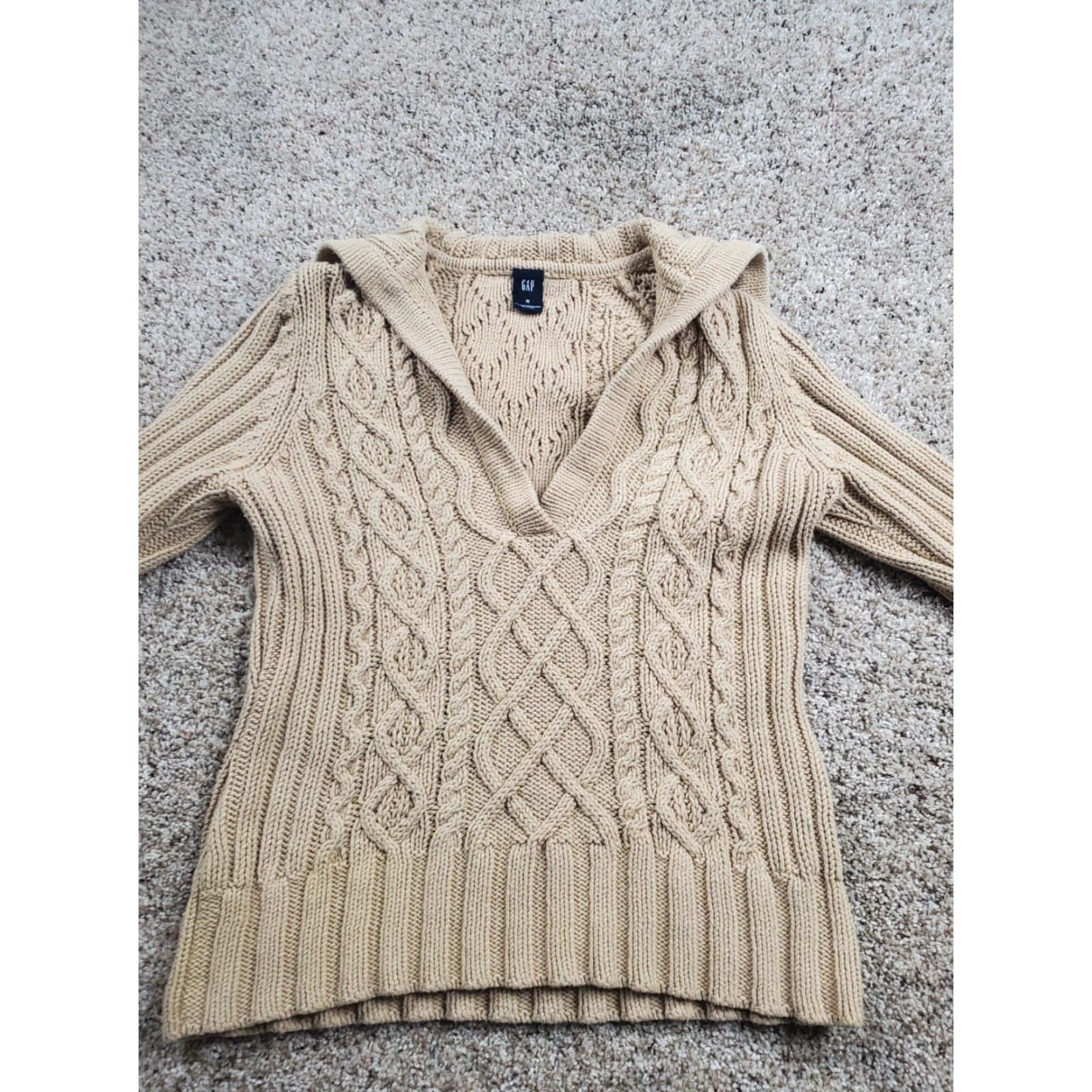 Gap GAP Sweater Women Beige Long Sleeve Fisherman Knit V-Neck Cotton Pullover M Size Modern 90s Casual Size M / US 6-8 / IT 42-44 - 3 Thumbnail