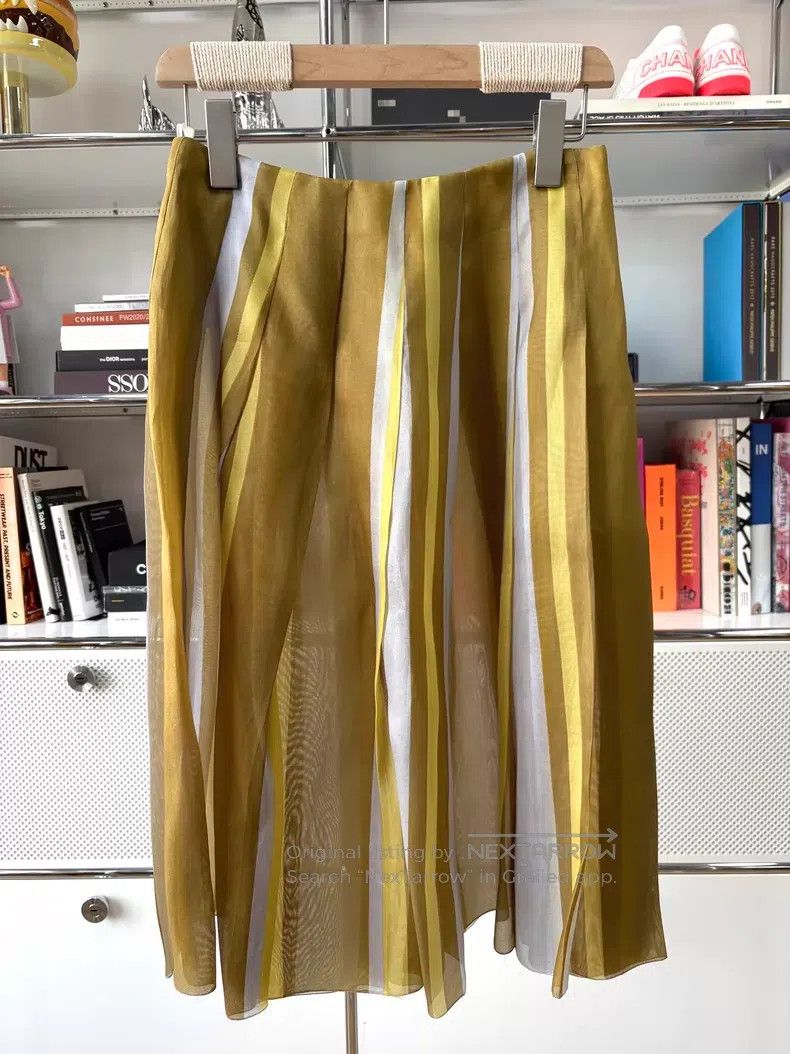 Prada Prada Yellow, brown and white three-colour striped silk sk Size 26" / US 2 / IT 38 - 1 Thumbnail