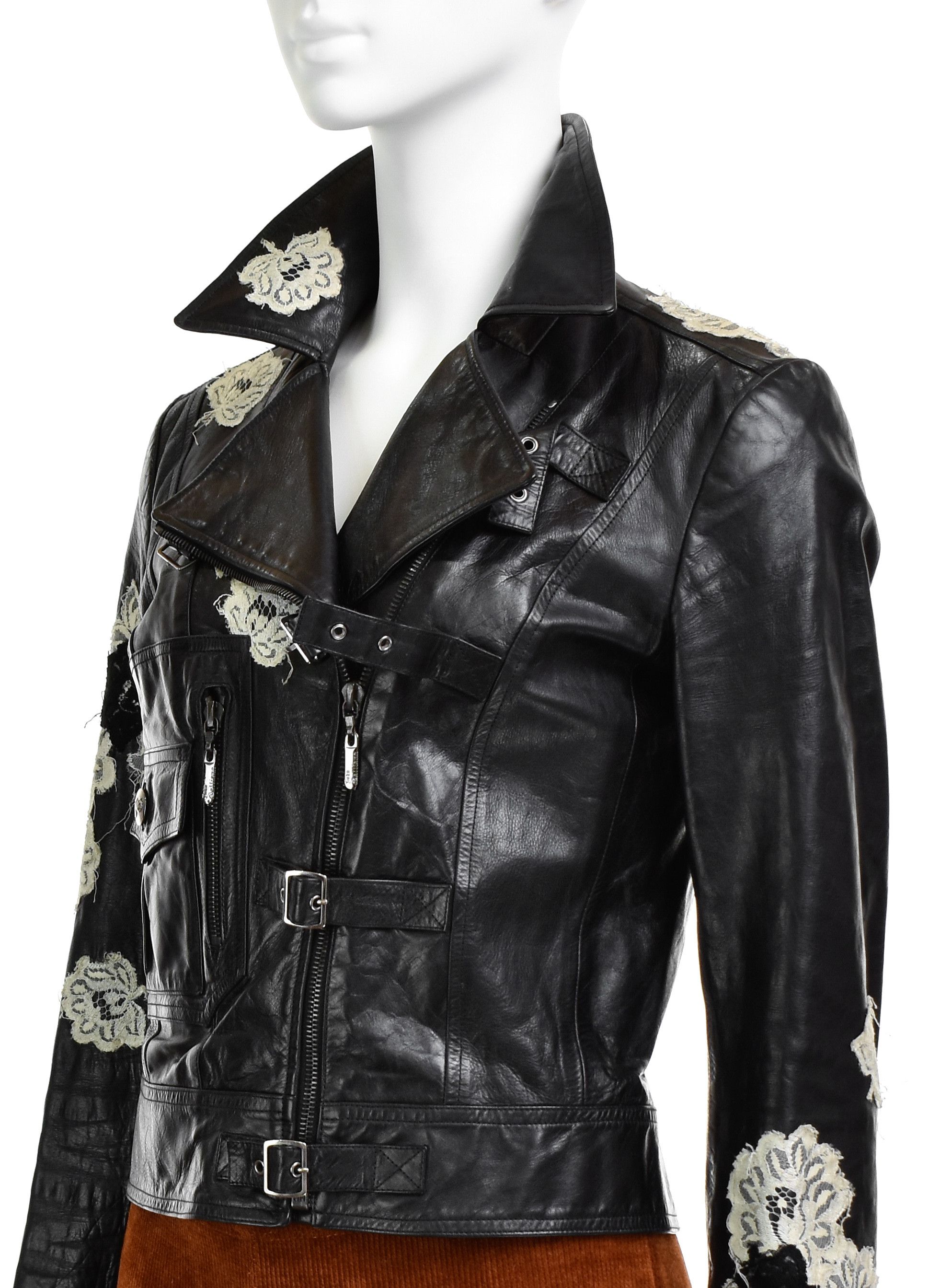 JOHN GALLIANO Vintage Leather Biker Jacket Lace Gazette