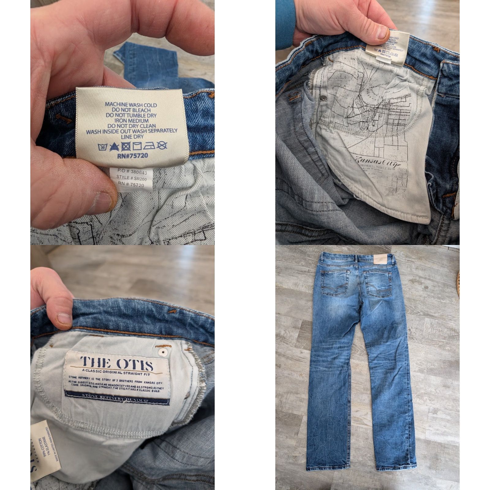 Vintage Stone Refinery The Otis Jeans Mens 33 x 34 Straight Distressed Blue Cotton Spandex Regular Denim 5-Pocket Adapted Vintage No Size US 33 - 8 Thumbnail