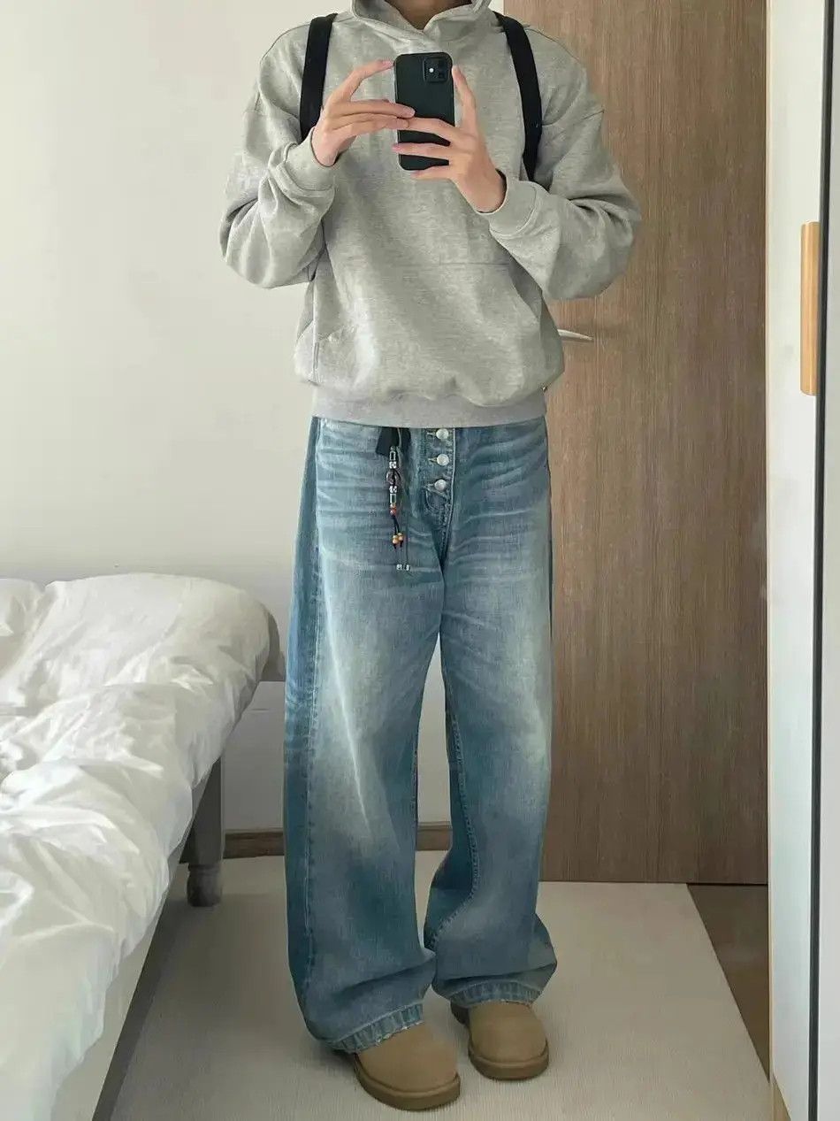 Japanese Brand Retro washed button wide leg jeans Size US 32 / EU 48 - 2 Thumbnail