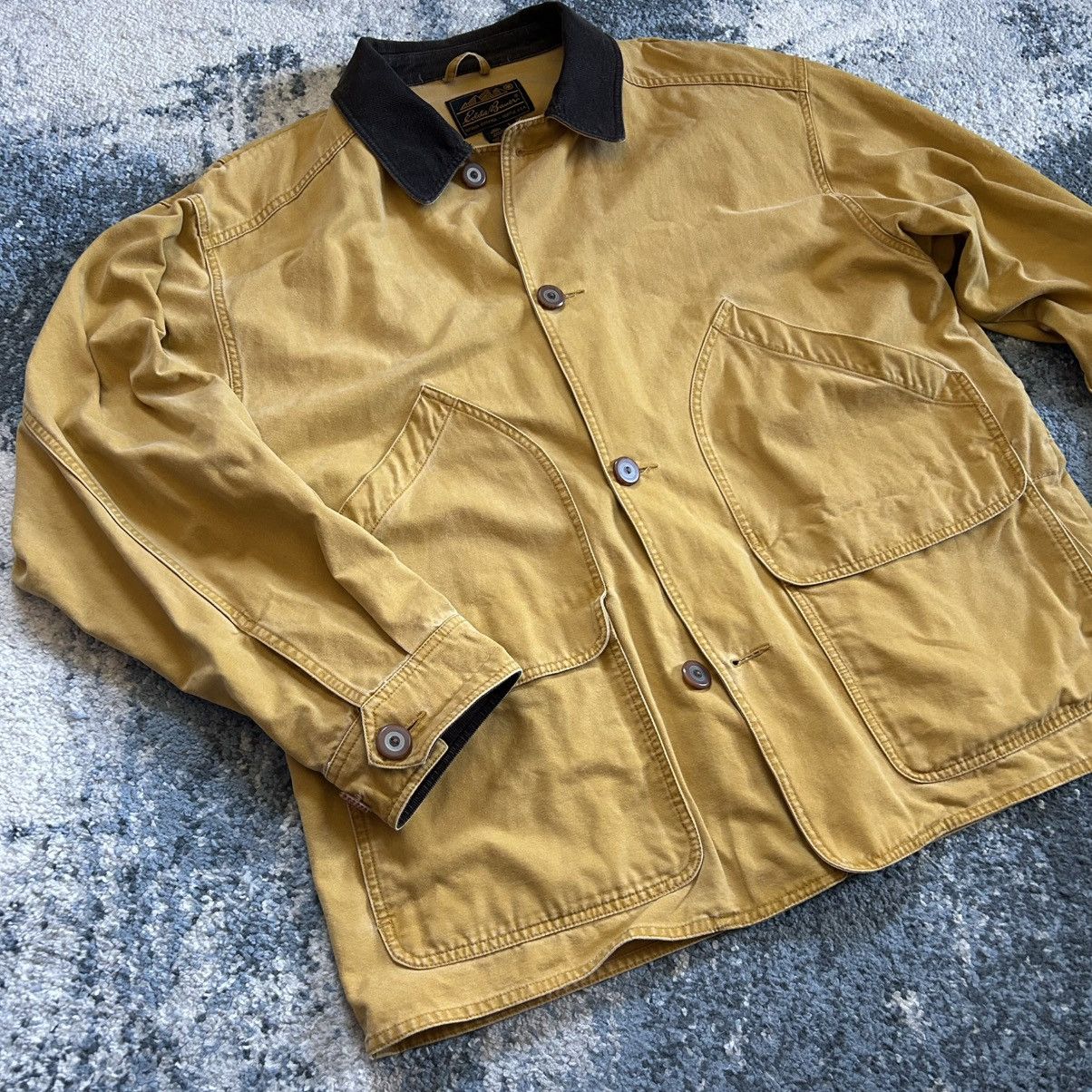Eddie Bauer 90s FLOCKED CANVAS HUNTiNG JACKET WORK COAT MUSTARD SEED Size US L / EU 52-54 / 3 - 7 Thumbnail