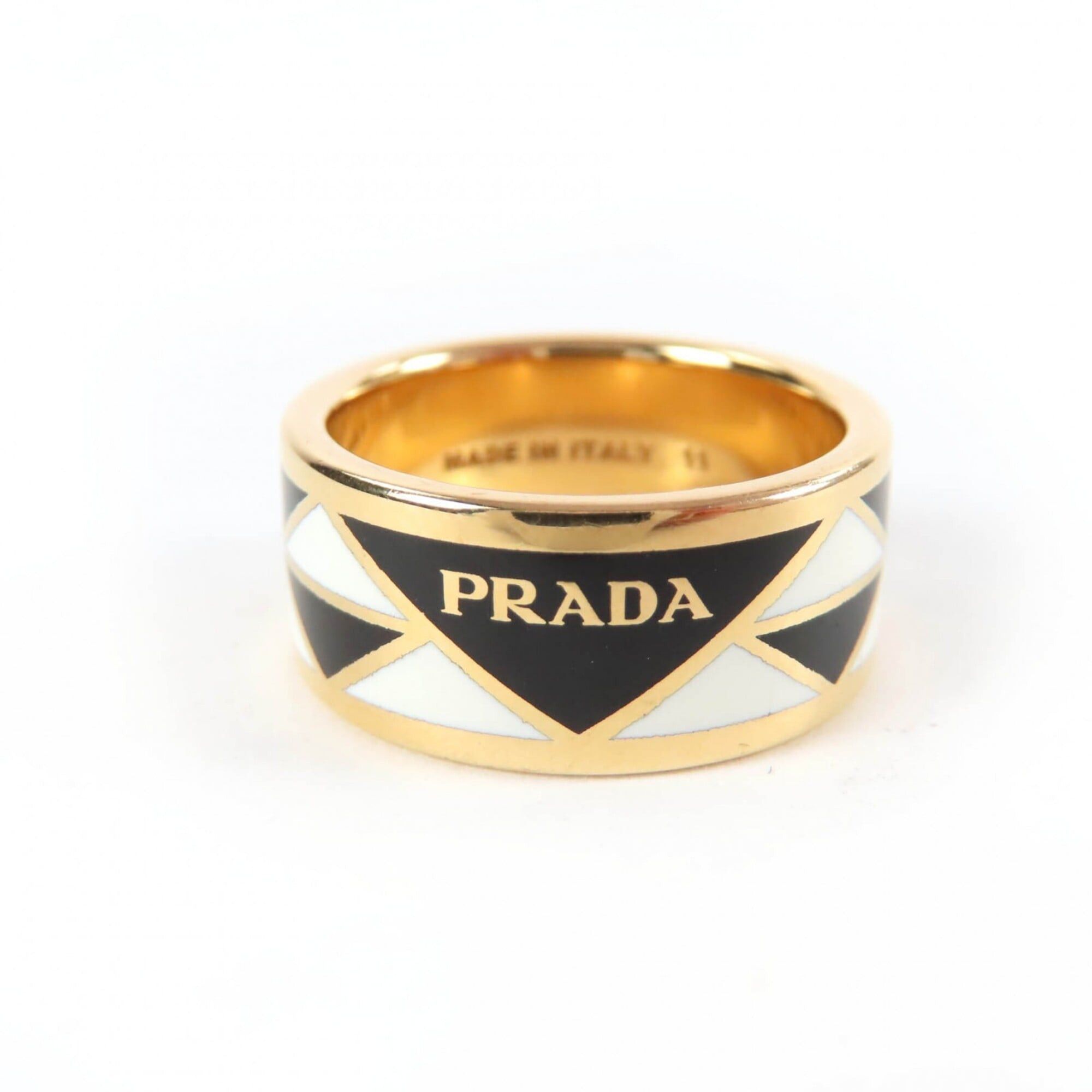 Prada PRADA 1A009 Triangle Logo Ring - Black, White, Gold Comes with Box and Dust Bag Made in Italy Women's Size ONE SIZE - 1 Thumbnail