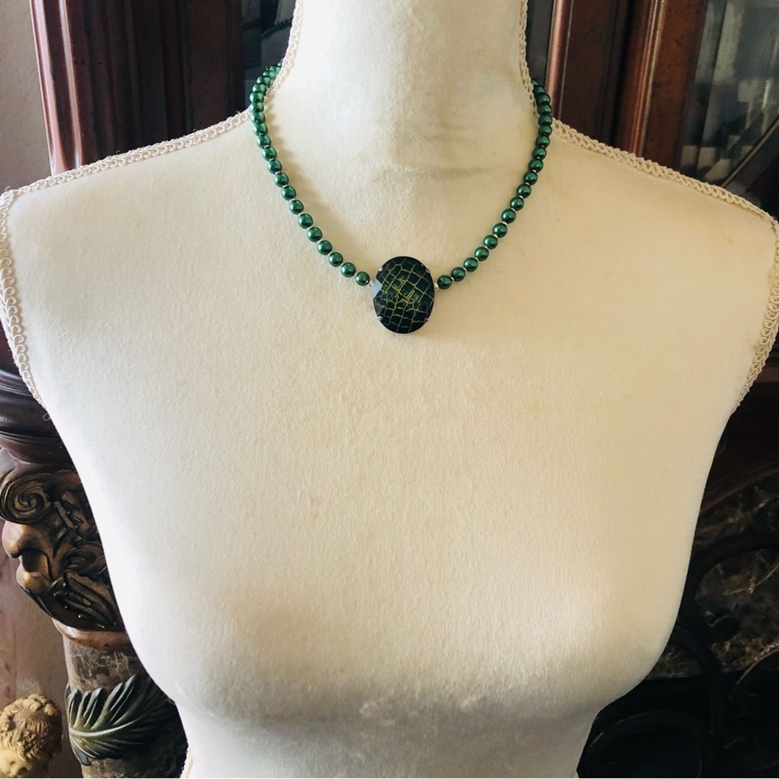 Handmade Handcrafted repurpose animal print stone Pearl necklace Size ONE SIZE - 5 Thumbnail