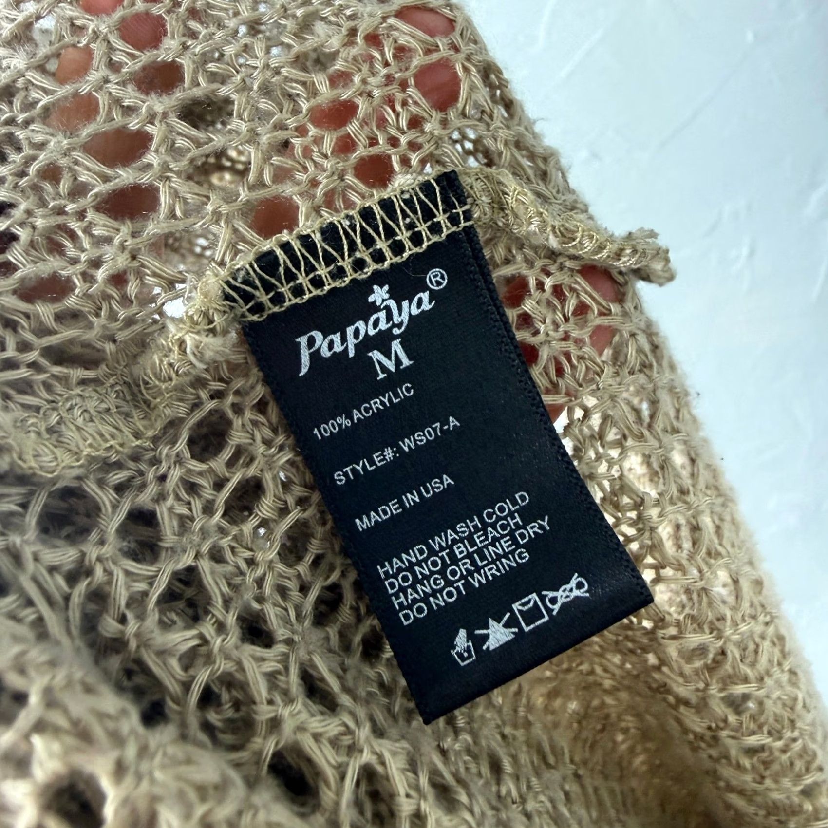 Vintage VINTAGE Papaya Shirt Medium Off Shoulder Knit Bohemian Beige Acrylic Short Sleeve US Size M Womens Bohemian 90s Style Casual Size M / US 6-8 / IT 42-44 - 6 Thumbnail