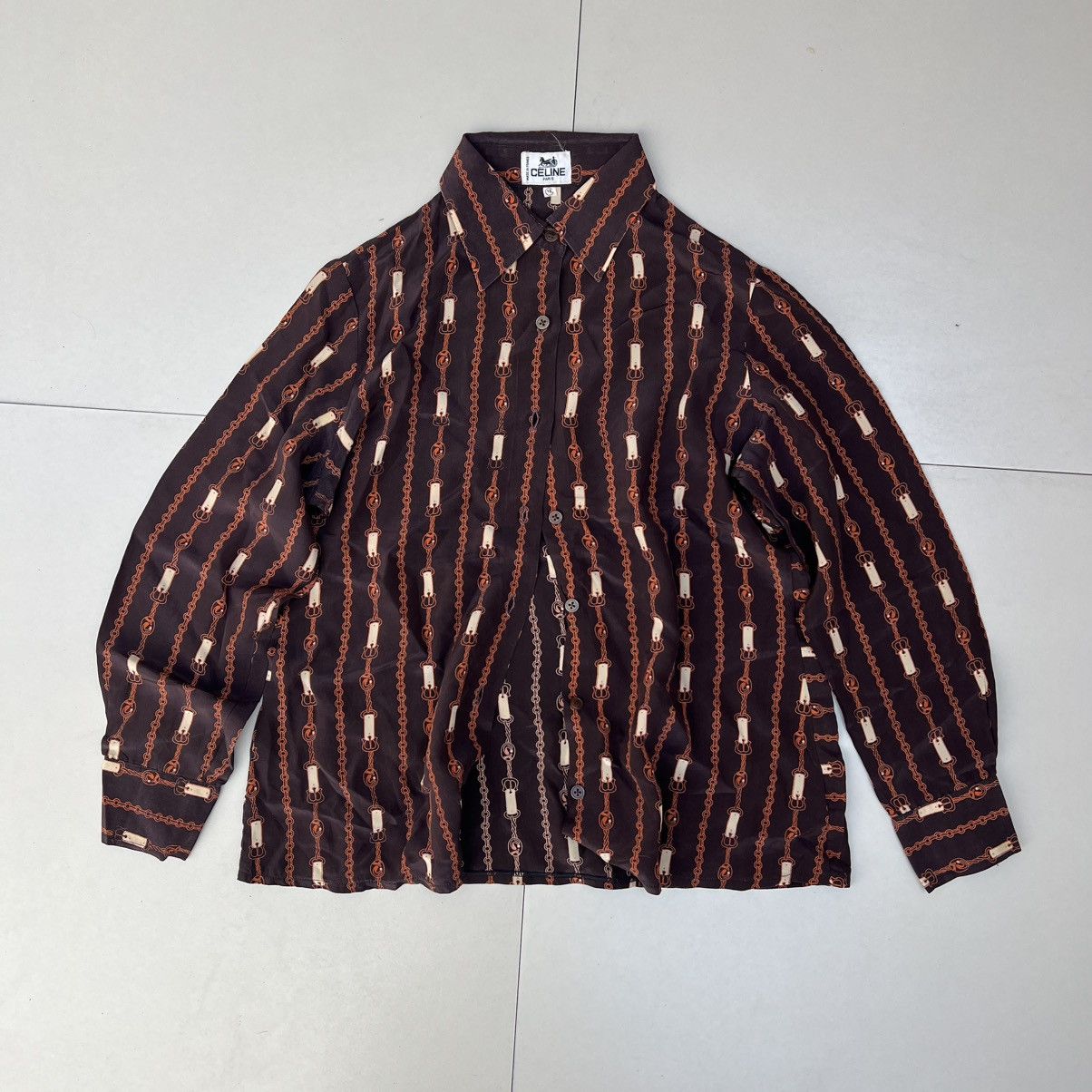 Celine Celine Brown silk full printed Size S / US 4 / IT 40 - 3 Thumbnail