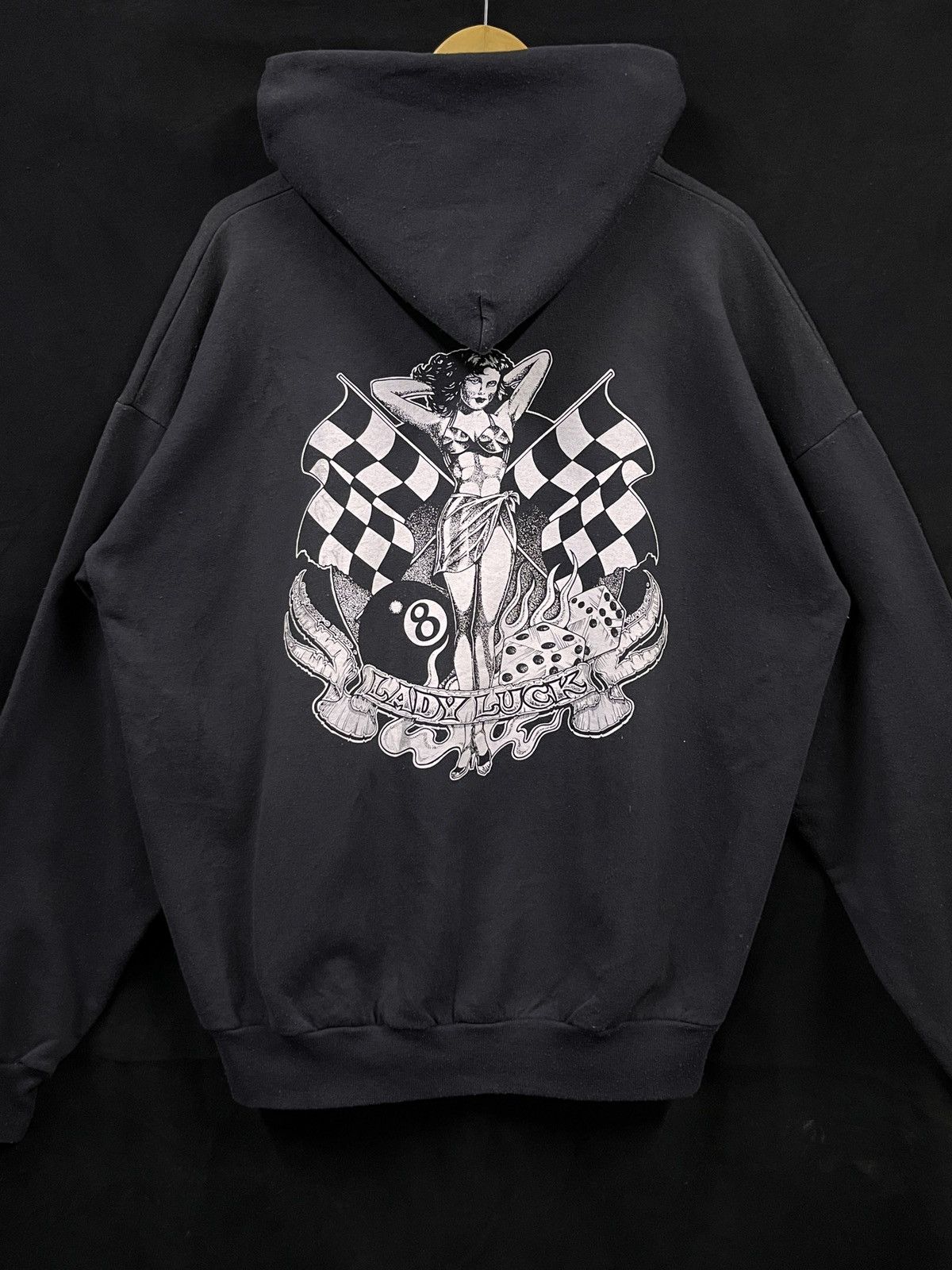 Vintage Vintage Hanes Black Lady Luck Hoodie Size US XL / EU 56 / 4 - 1 Thumbnail
