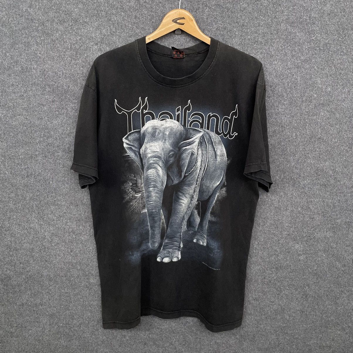 Vintage Vintage 1990s Thailand Elephant Art Faded Black T Shirt Size US L / EU 52-54 / 3 - 1 Thumbnail