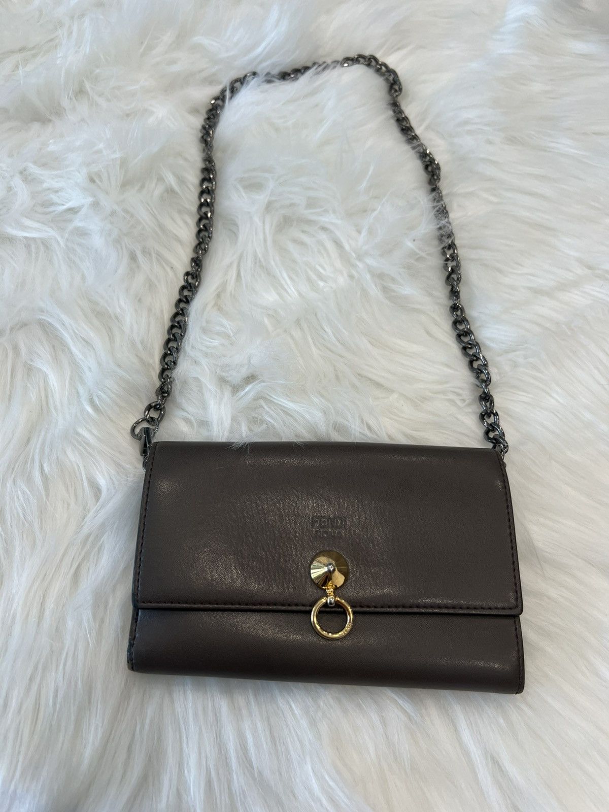 Fendi Fendi Kan I Leather Wallet w/ Ring Closure + Gunmetal Chain Size ONE SIZE - 9 Thumbnail