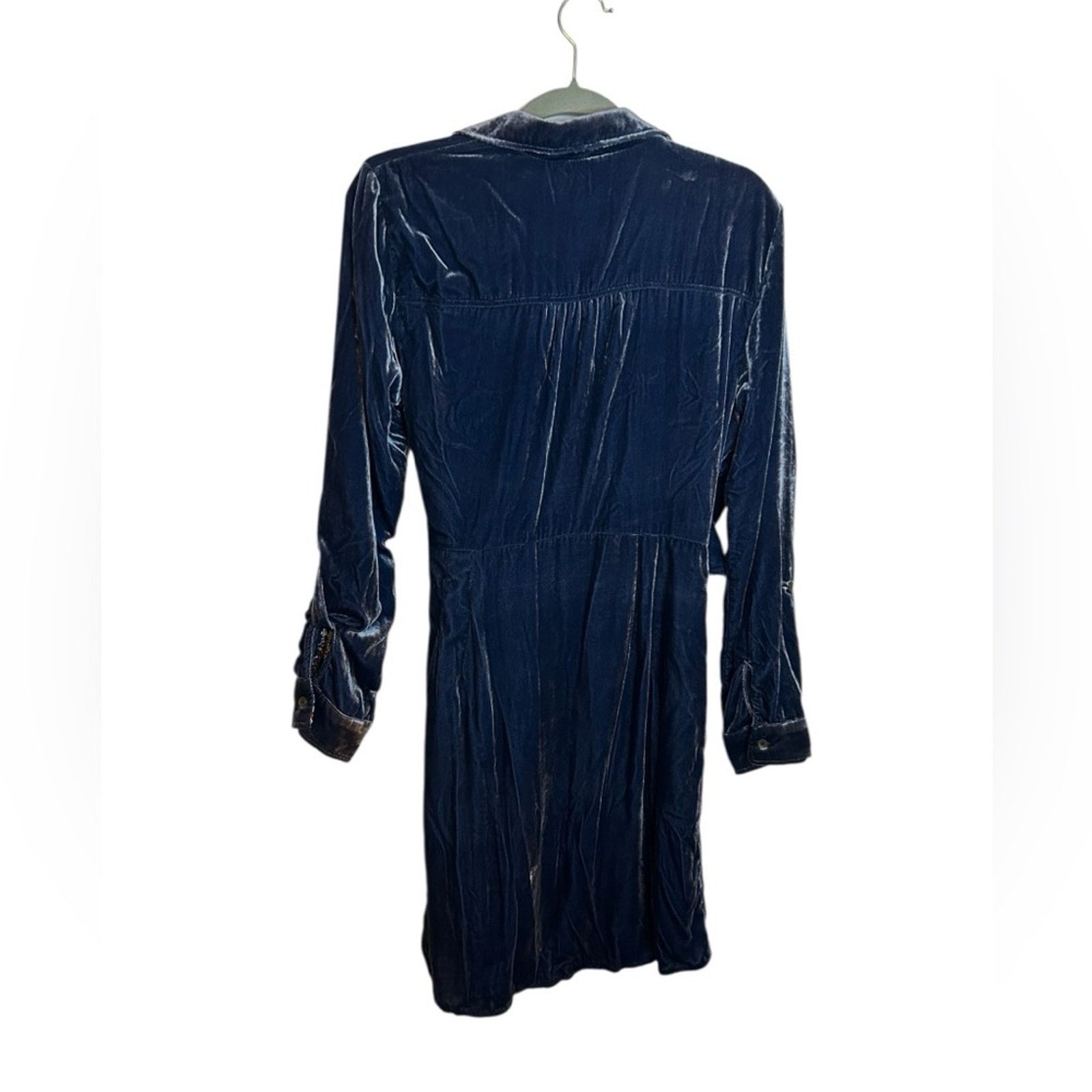 Anthropologie Maeve Blue Velvet Belted Wrap Shirt Dress Size XL / US 12-14 / IT 48-50 - 2 Thumbnail