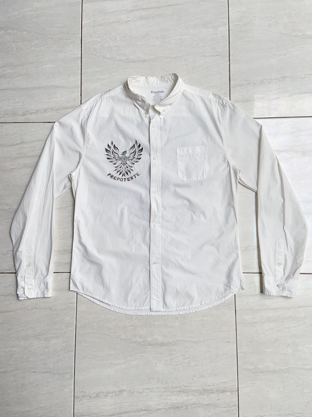 Issey Miyake × Japanese Brand × Vintage PREPOTENTE White Motive Shirt Size US L / EU 52-54 / 3 - 9 Thumbnail