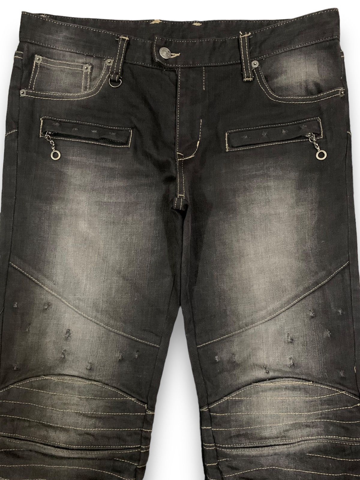 Balmain PPFM Double Knee Distressed Punk Biker Jeans like Balmain Size US 33 - 3 Thumbnail