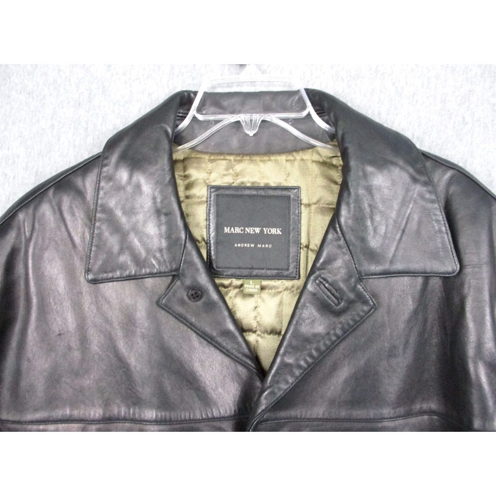 Vintage Marc New York Overcoat Mens L Black Leather Quilted Lined Pockets Button Coat Size US L / EU 52-54 / 3 - 2 Thumbnail
