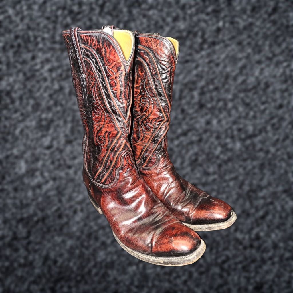 Vintage VINTAGE Lucchese San Antonio Cowboy Western Boots #1350 Mens Sz 10B Black Cherry Size US 10 / EU 43 - 1 Thumbnail