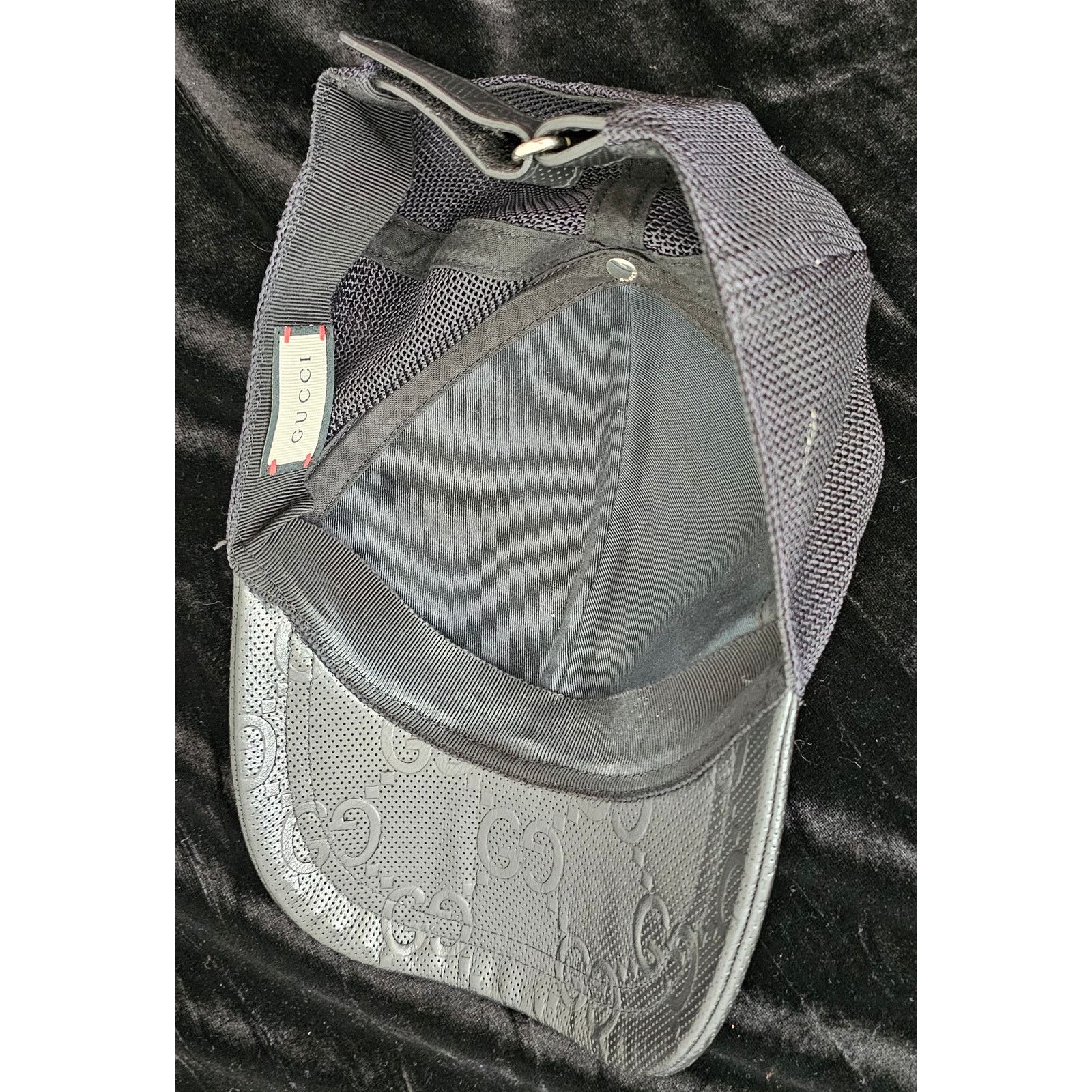 Gucci Gucci GG Embossed Perforated black Leather Baseball Cap Size ONE SIZE - 3 Thumbnail