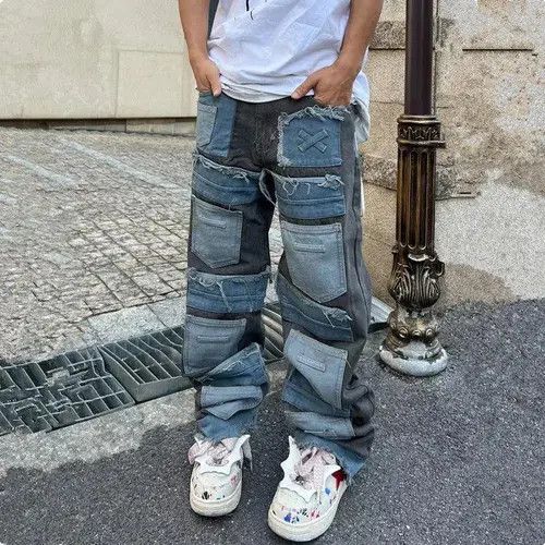 VIBE Patchwork Distressed Wide Leg Jeans Size US 34 / EU 50 - 3 Thumbnail